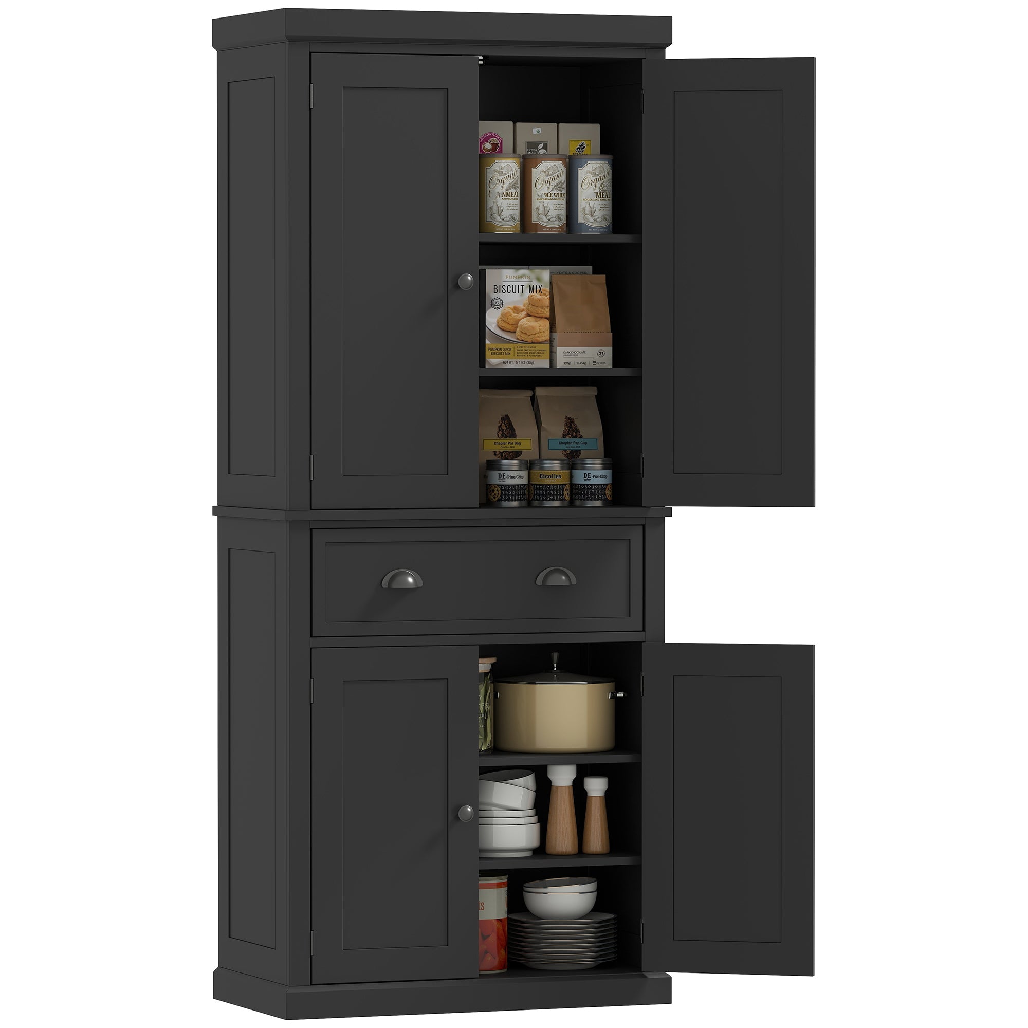 72" Kitchen Pantry Cabinet - 6-Tier Storage Black-DECOROLALA