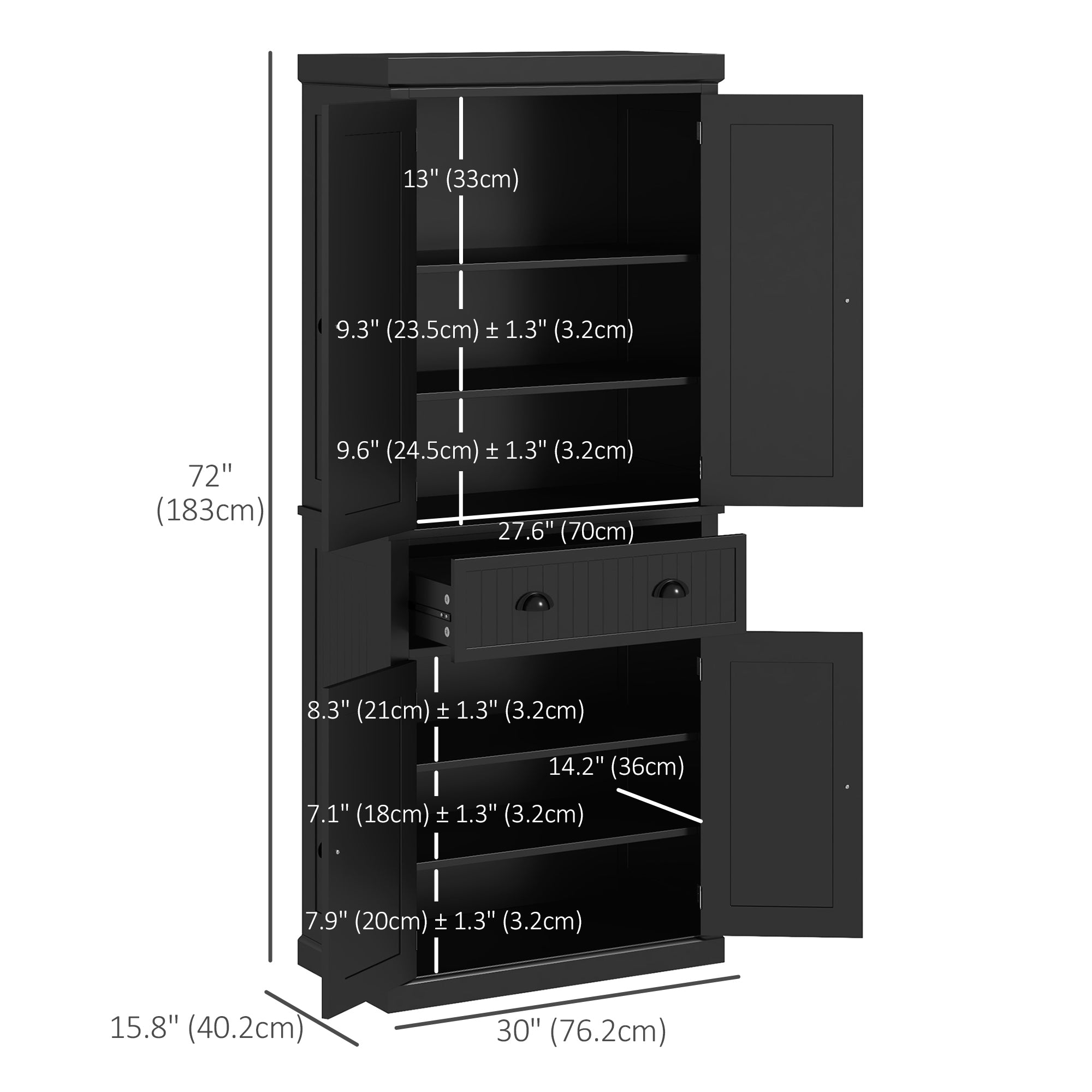 72" Kitchen Pantry Cabinet - Black Storage-DECOROLALA