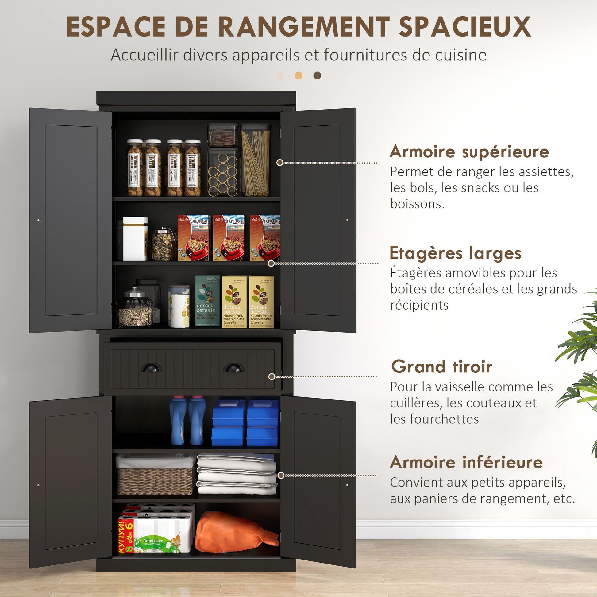 72" Kitchen Pantry Cabinet - Black Storage-DECOROLALA