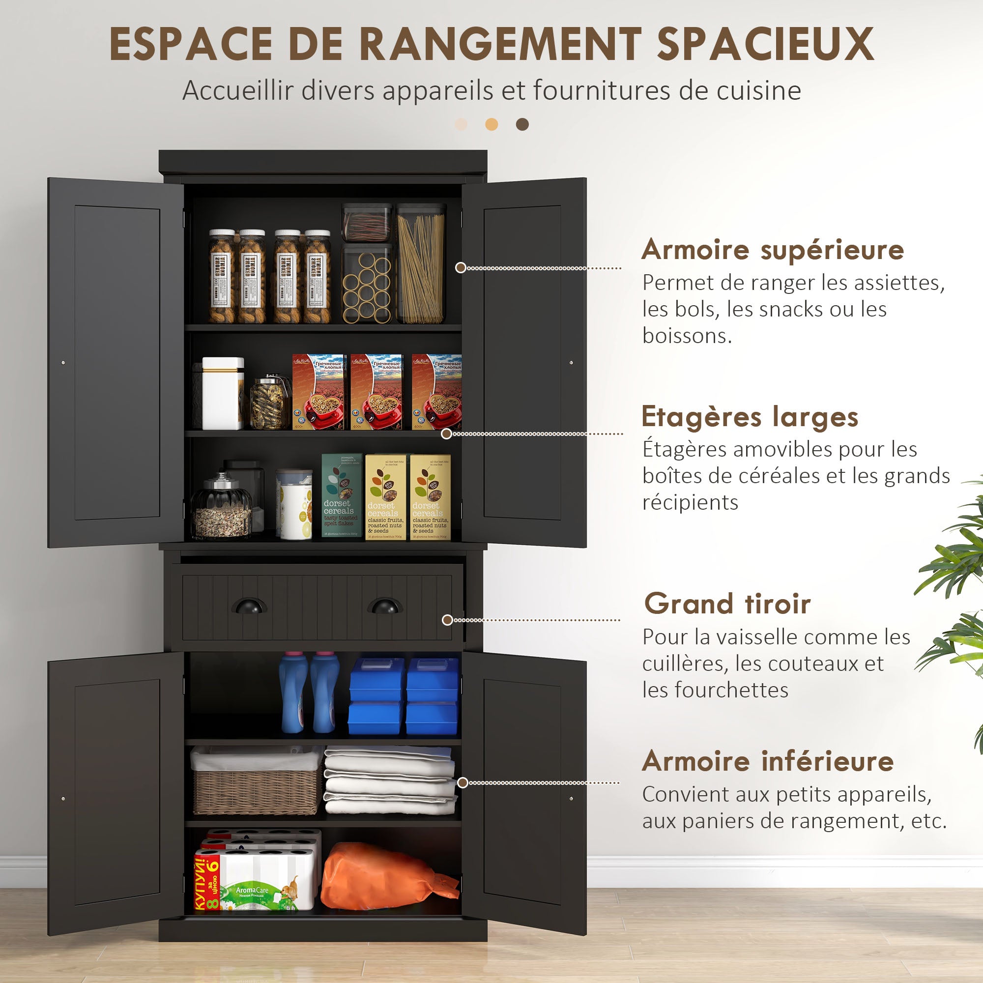 72" Kitchen Pantry Cabinet - Black Storage-DECOROLALA