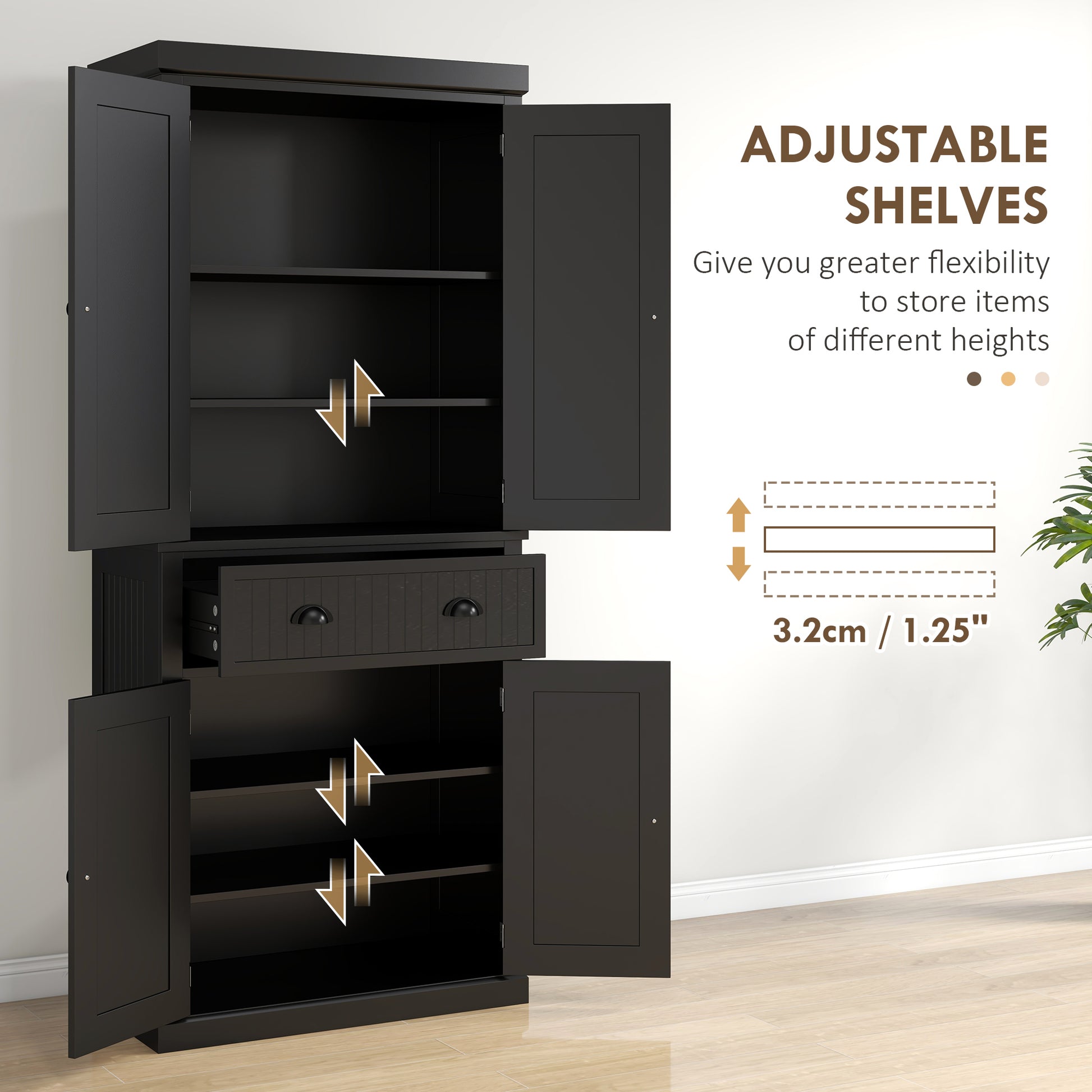 72" Kitchen Pantry Cabinet - Black Storage-DECOROLALA