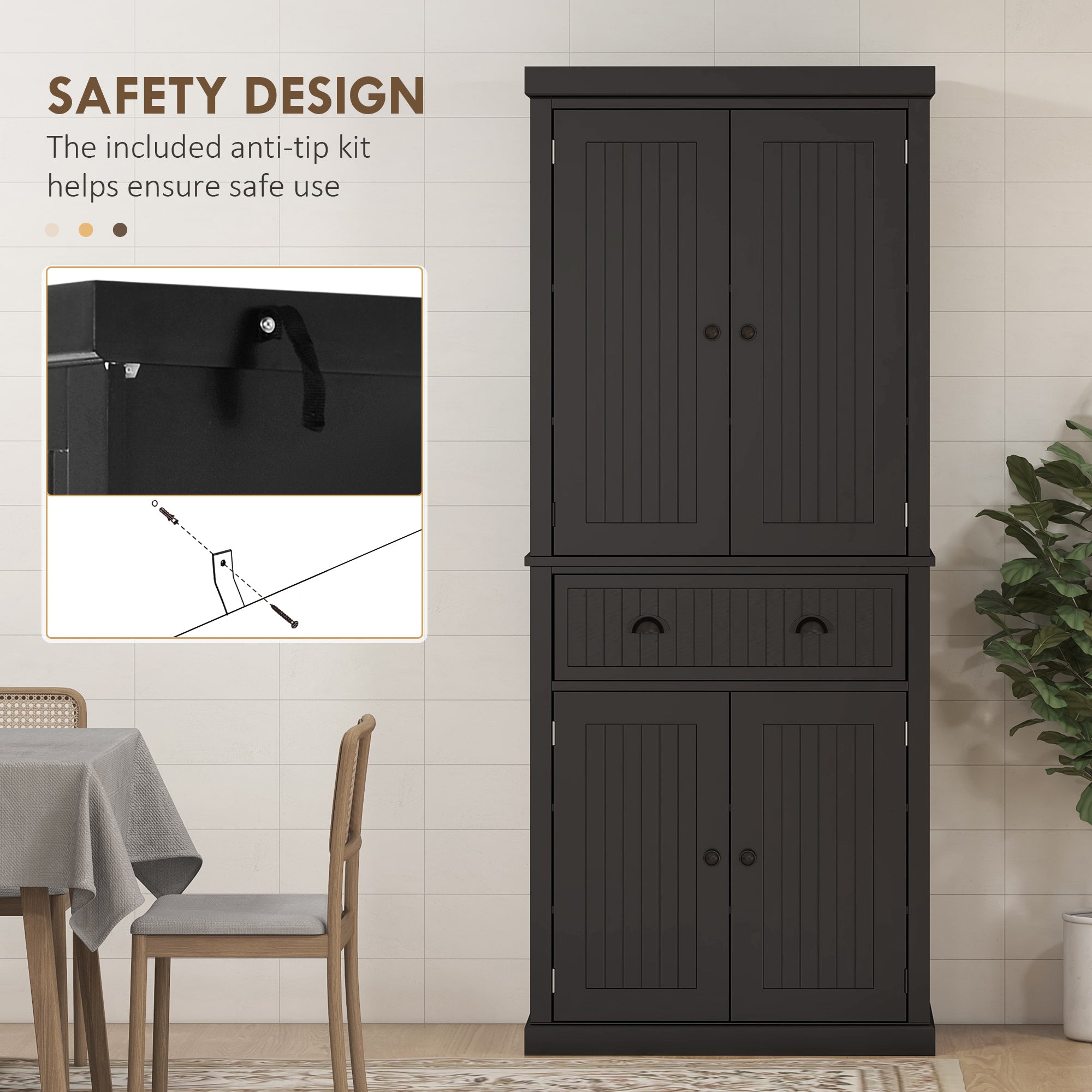 72" Kitchen Pantry Cabinet - Black Storage-DECOROLALA