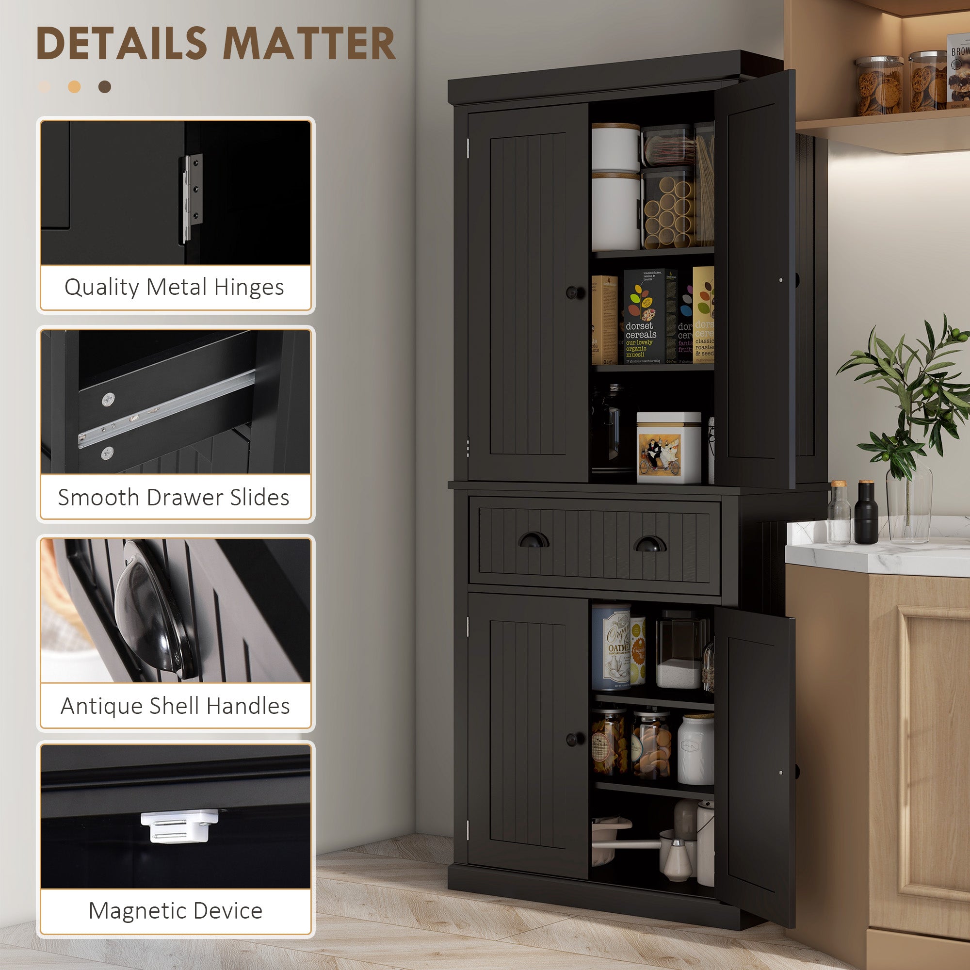 72" Kitchen Pantry Cabinet - Black Storage-DECOROLALA