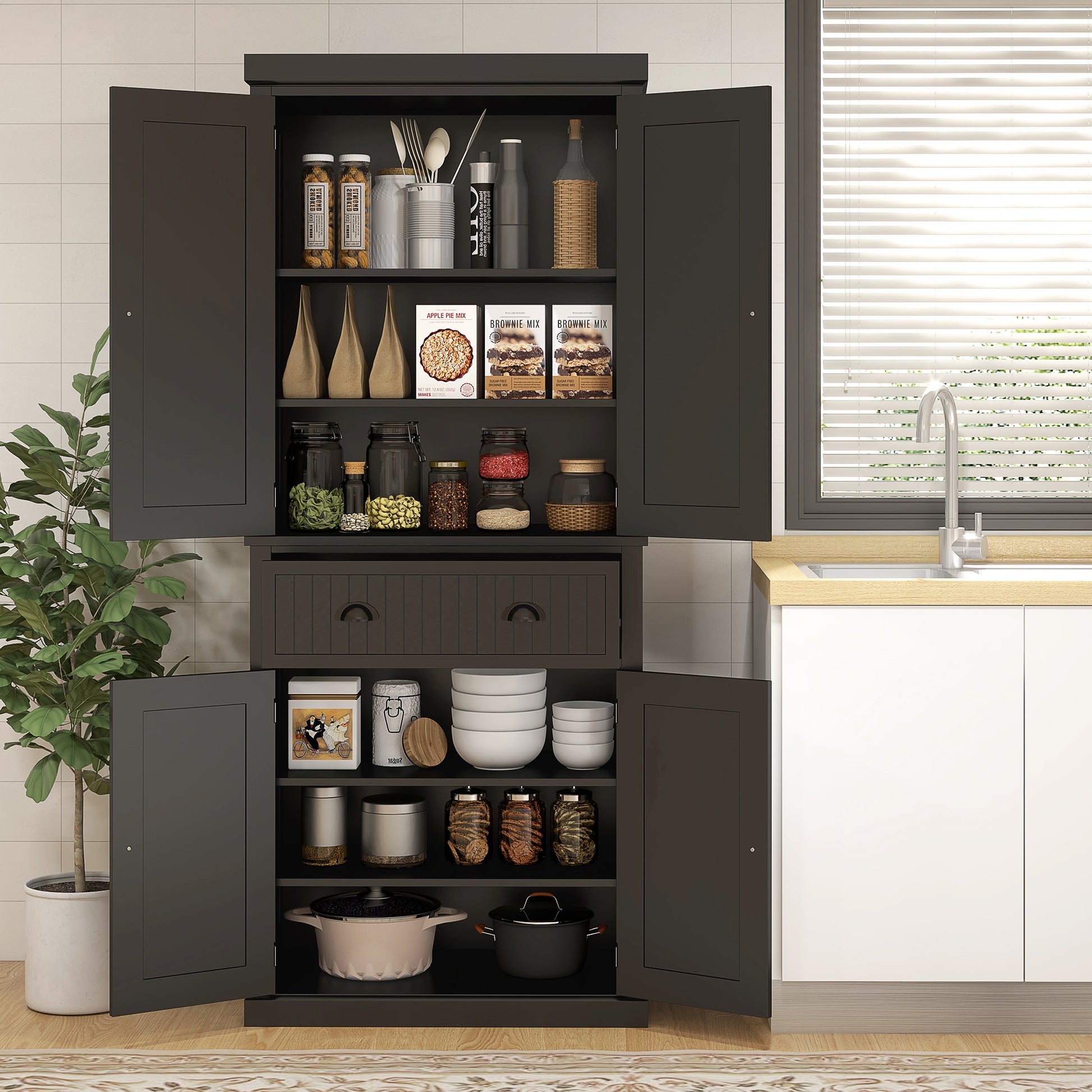 72" Kitchen Pantry Cabinet - Black Storage-DECOROLALA