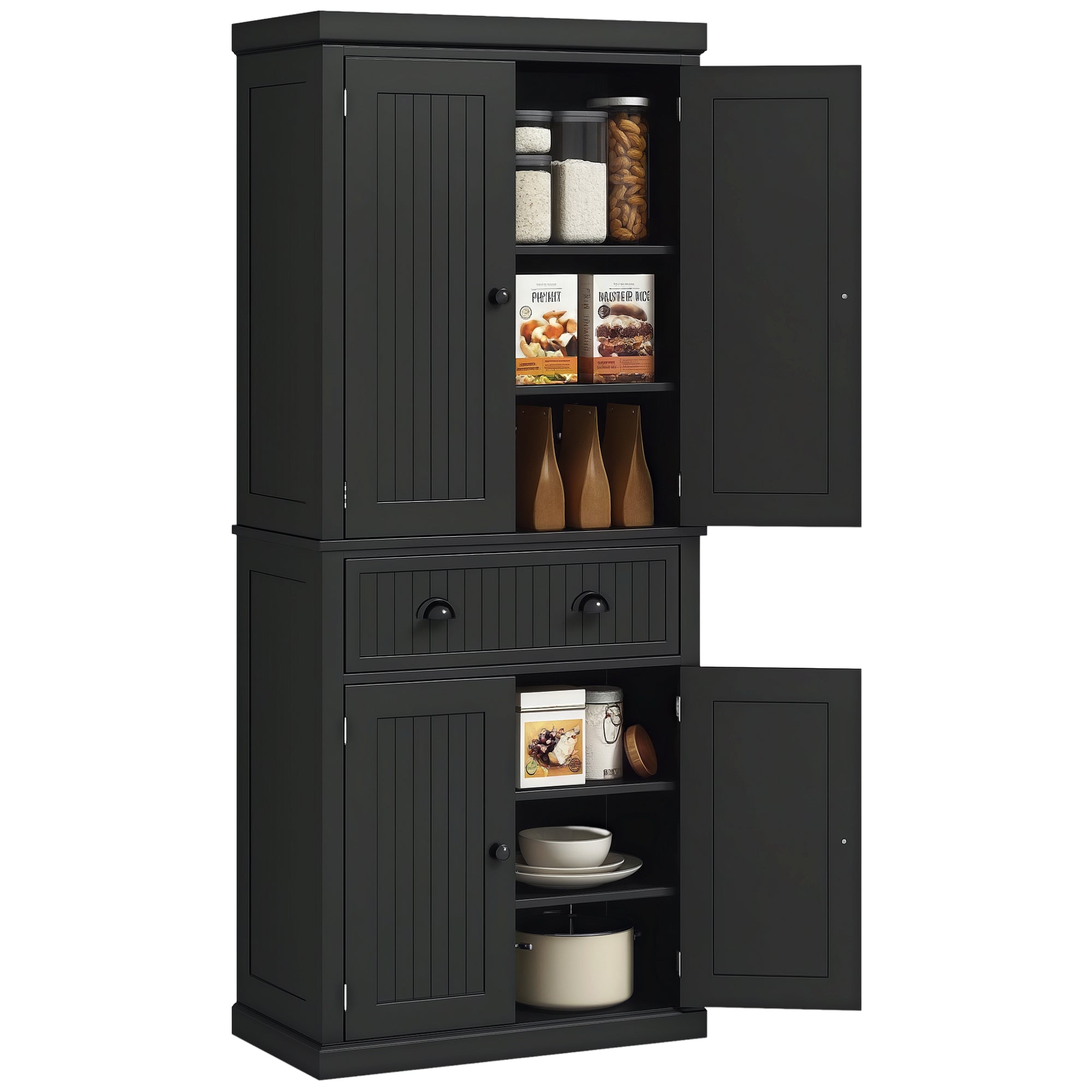 72" Kitchen Pantry Cabinet - Black Storage-DECOROLALA