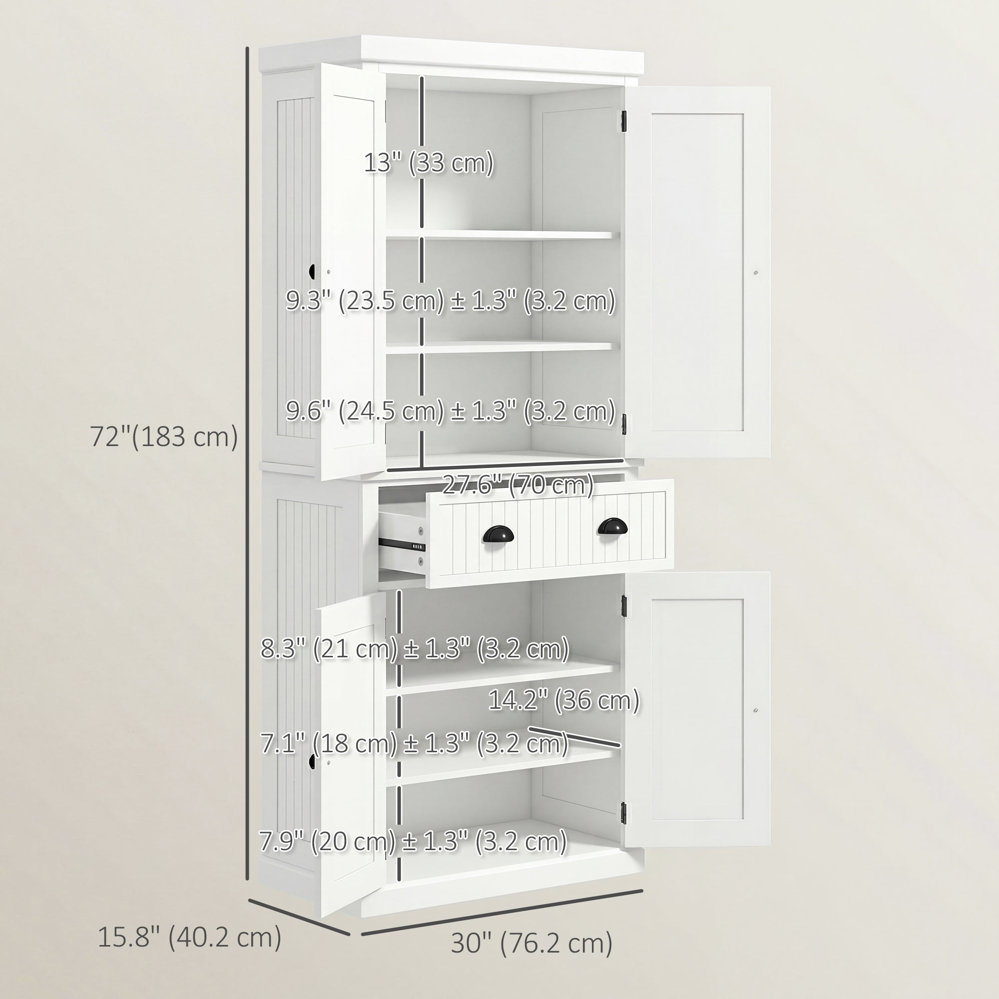 72" Kitchen Pantry Cabinet - Cream White Freestanding Storage-DECOROLALA