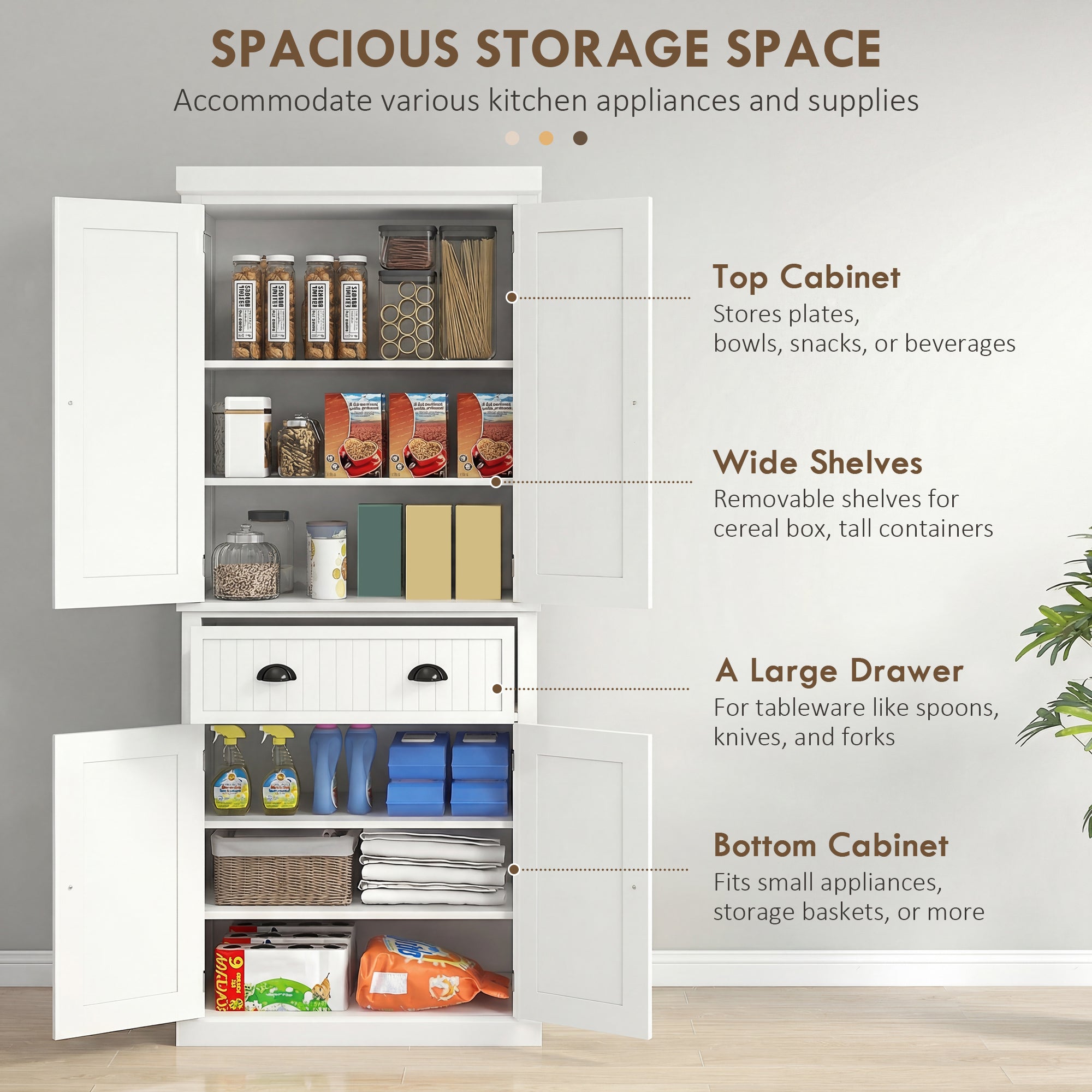 72" Kitchen Pantry Cabinet - Cream White Freestanding Storage-DECOROLALA