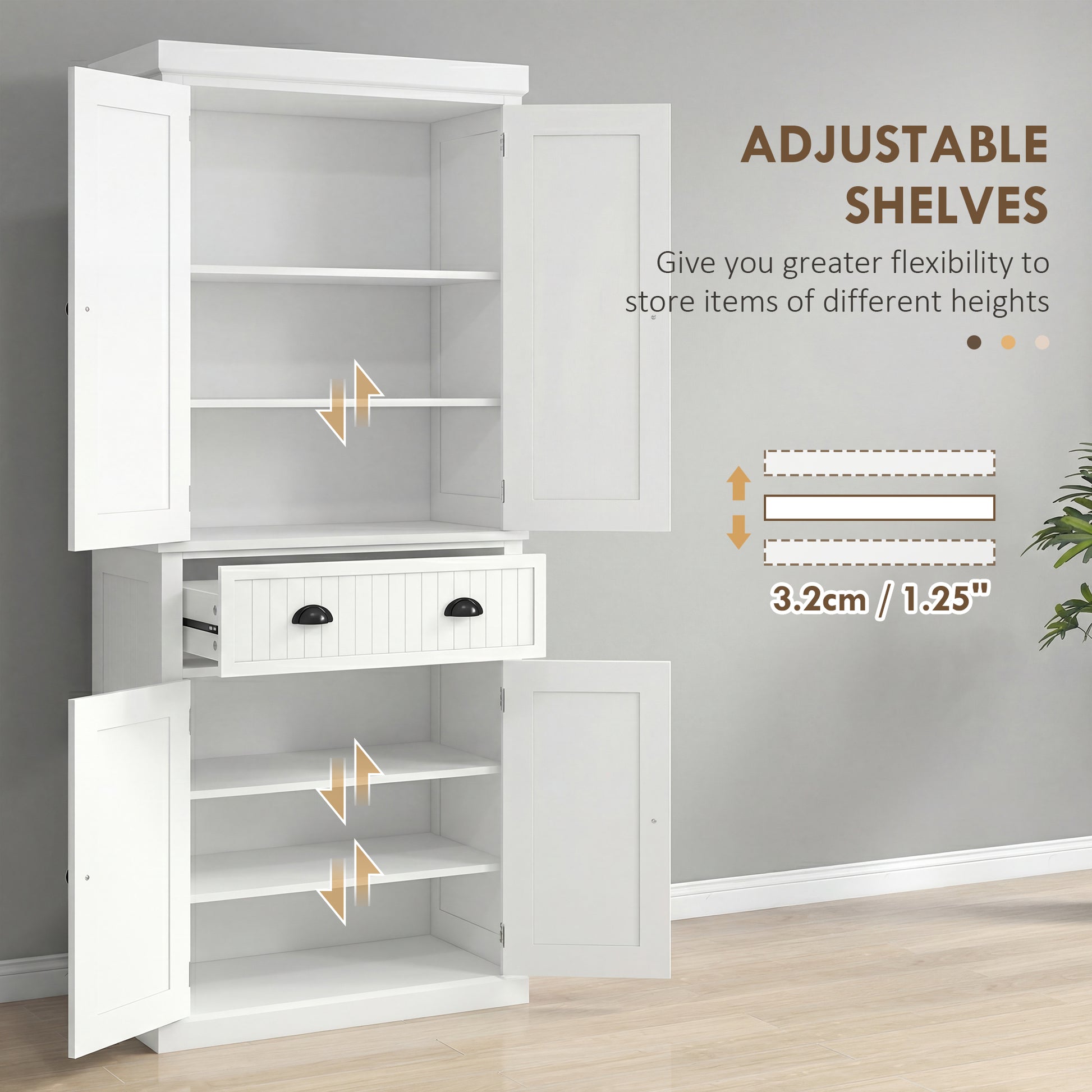 72" Kitchen Pantry Cabinet - Cream White Freestanding Storage-DECOROLALA
