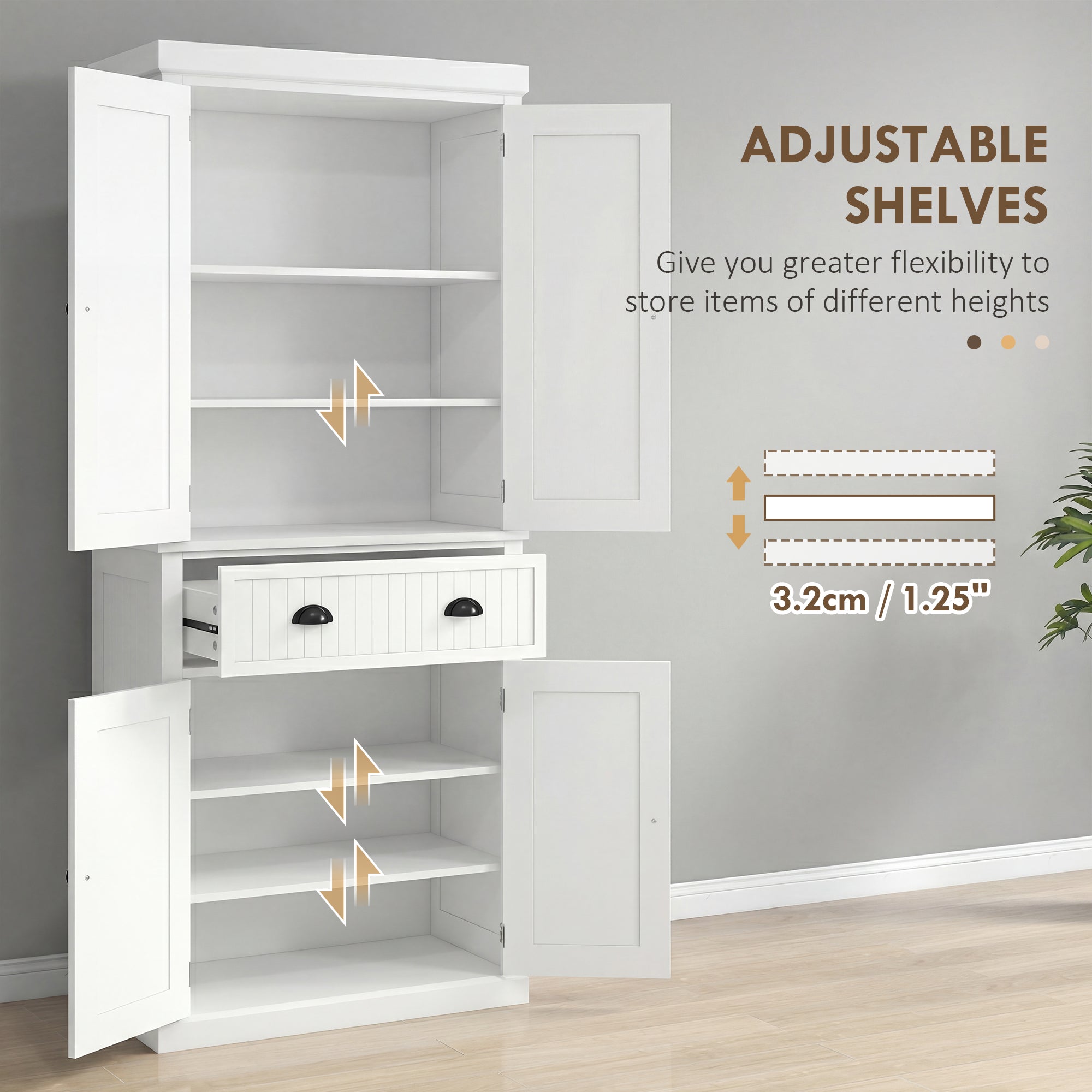 72" Kitchen Pantry Cabinet - Cream White Freestanding Storage-DECOROLALA