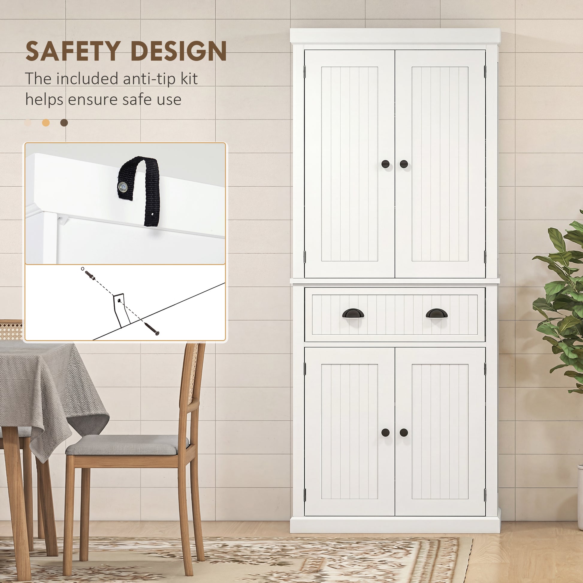72" Kitchen Pantry Cabinet - Cream White Freestanding Storage-DECOROLALA