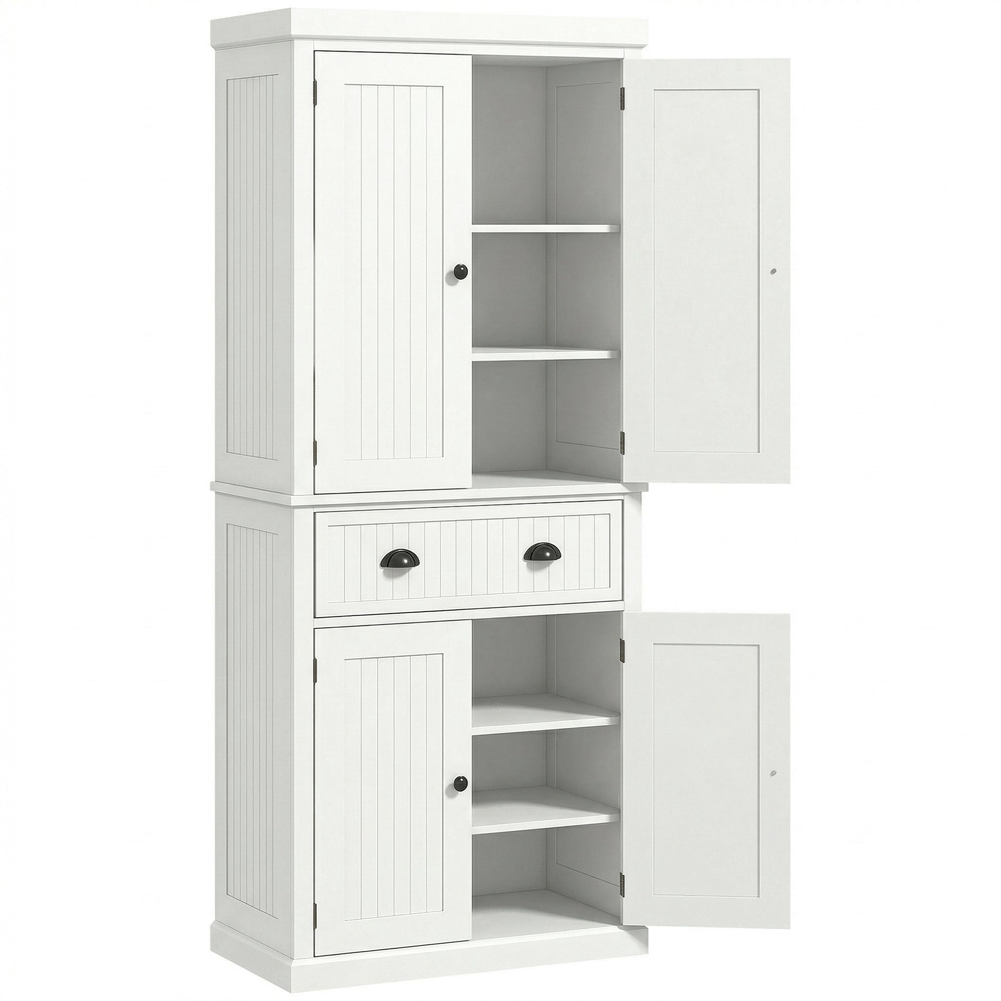 72" Kitchen Pantry Cabinet - Cream White Freestanding Storage-DECOROLALA