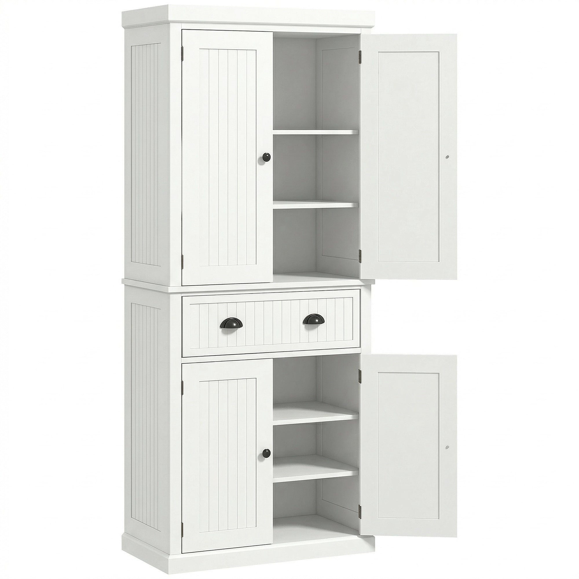 72" Kitchen Pantry Cabinet - Cream White Freestanding Storage-DECOROLALA