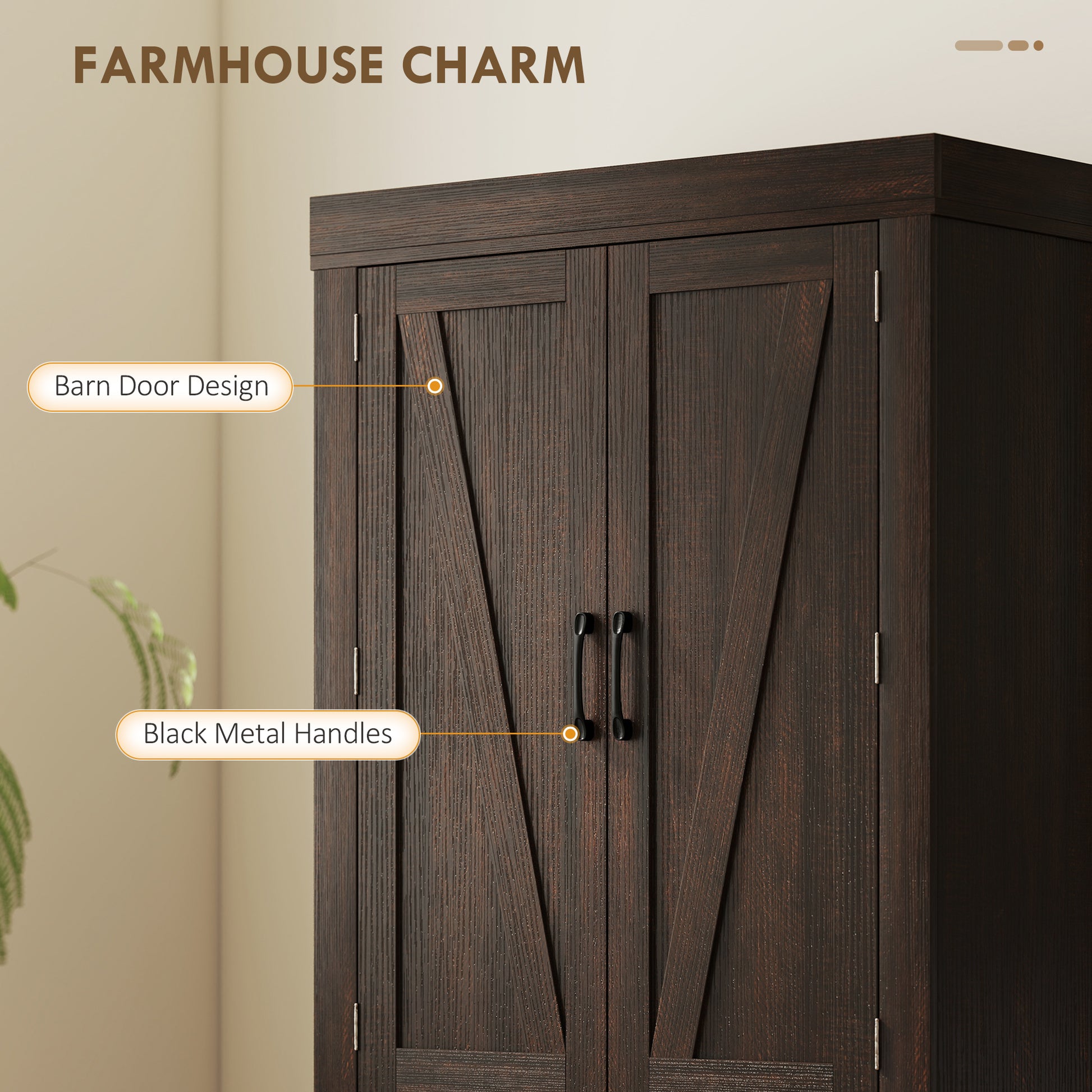 72" Kitchen Pantry Cabinet, Farmhouse Kitchen Storage Cabinet with 4 Barn Doors, 6 Door Shelves, Drawer, Brown-Home Furnishings > Storage & Organization > Kitchen Pantry Cabinets-DECOROLALA