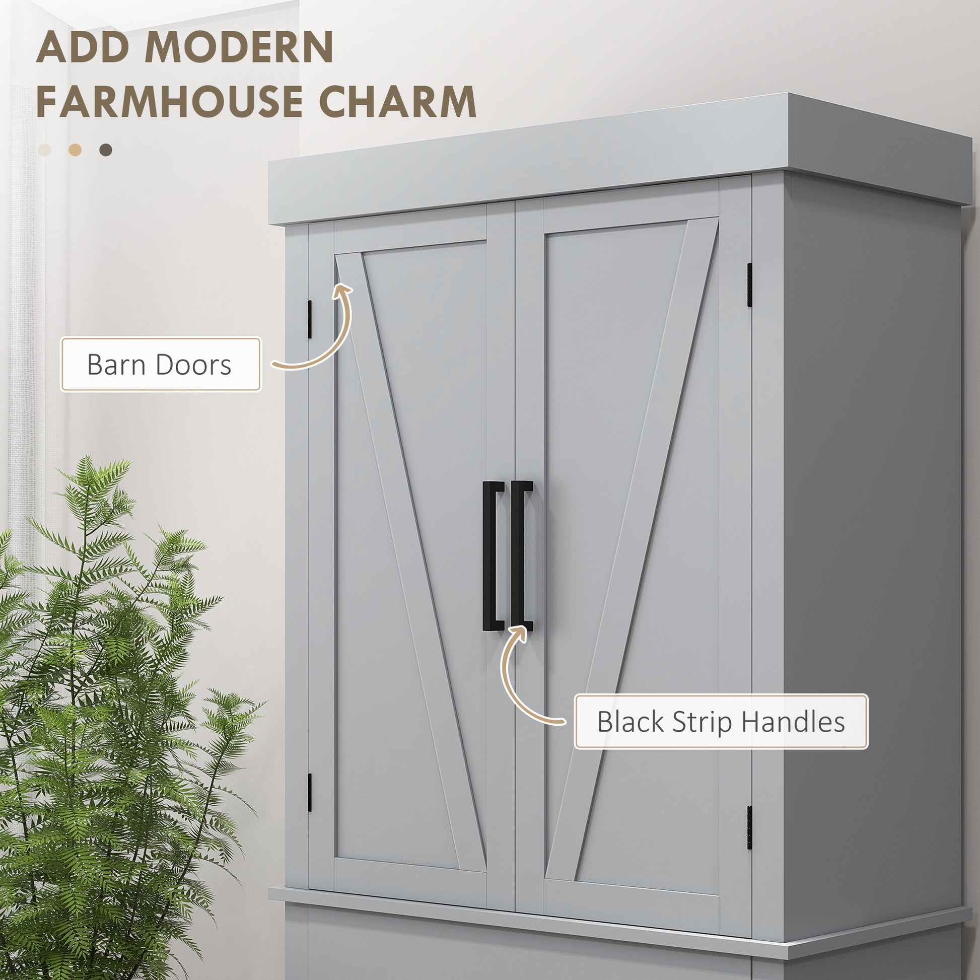 72" Kitchen Pantry Cabinet - Grey Barn Doors Farmhouse Storage with Drawer, Adjustable Shelves-DECOROLALA
