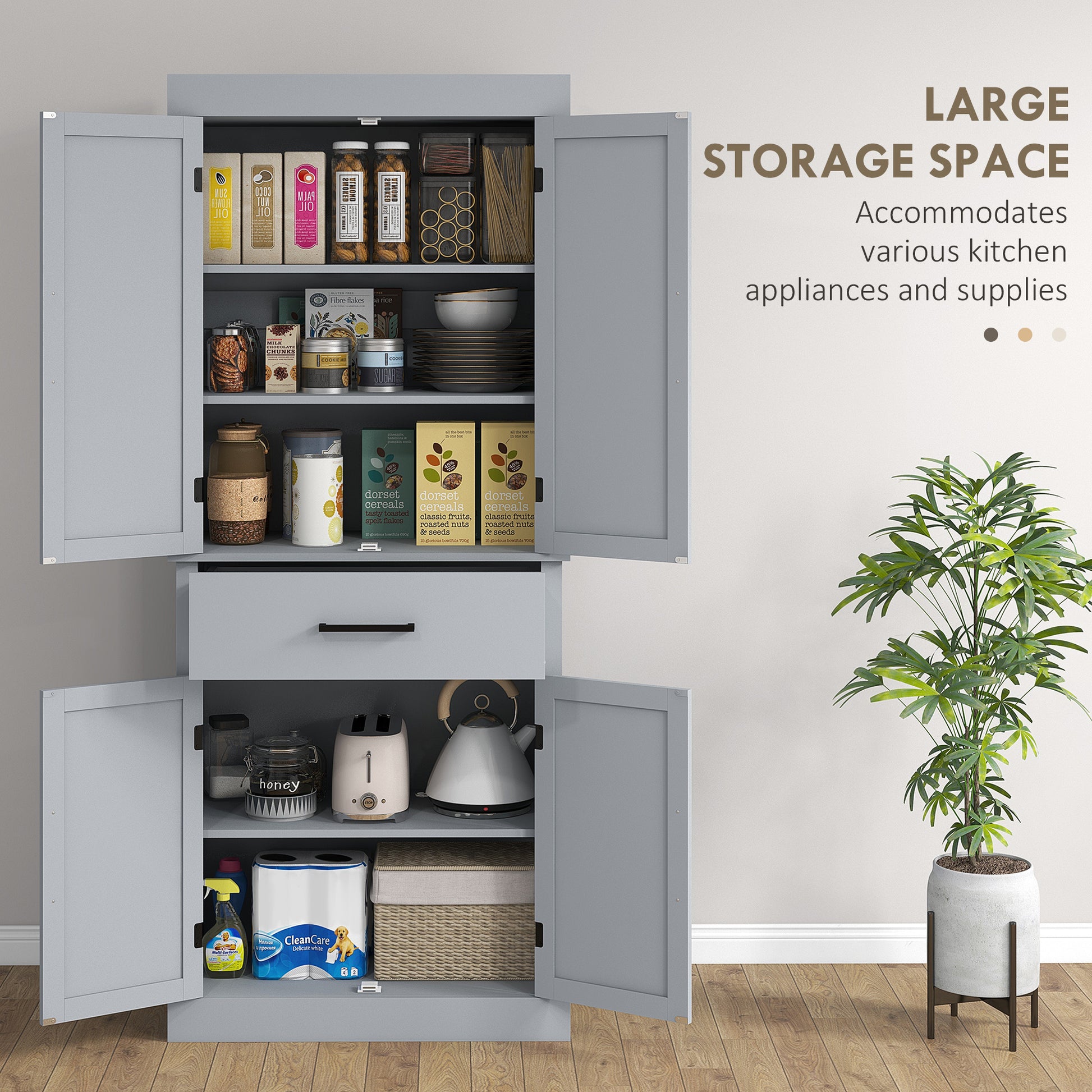 72" Kitchen Pantry Cabinet - Grey Barn Doors Farmhouse Storage with Drawer, Adjustable Shelves-DECOROLALA