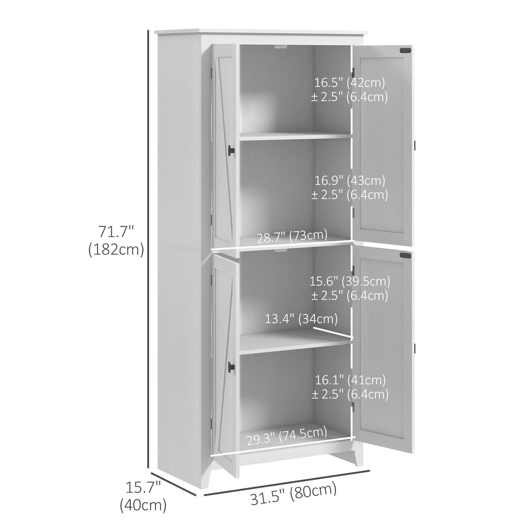 72" Kitchen Pantry Cabinet - White Barn Door-DECOROLALA