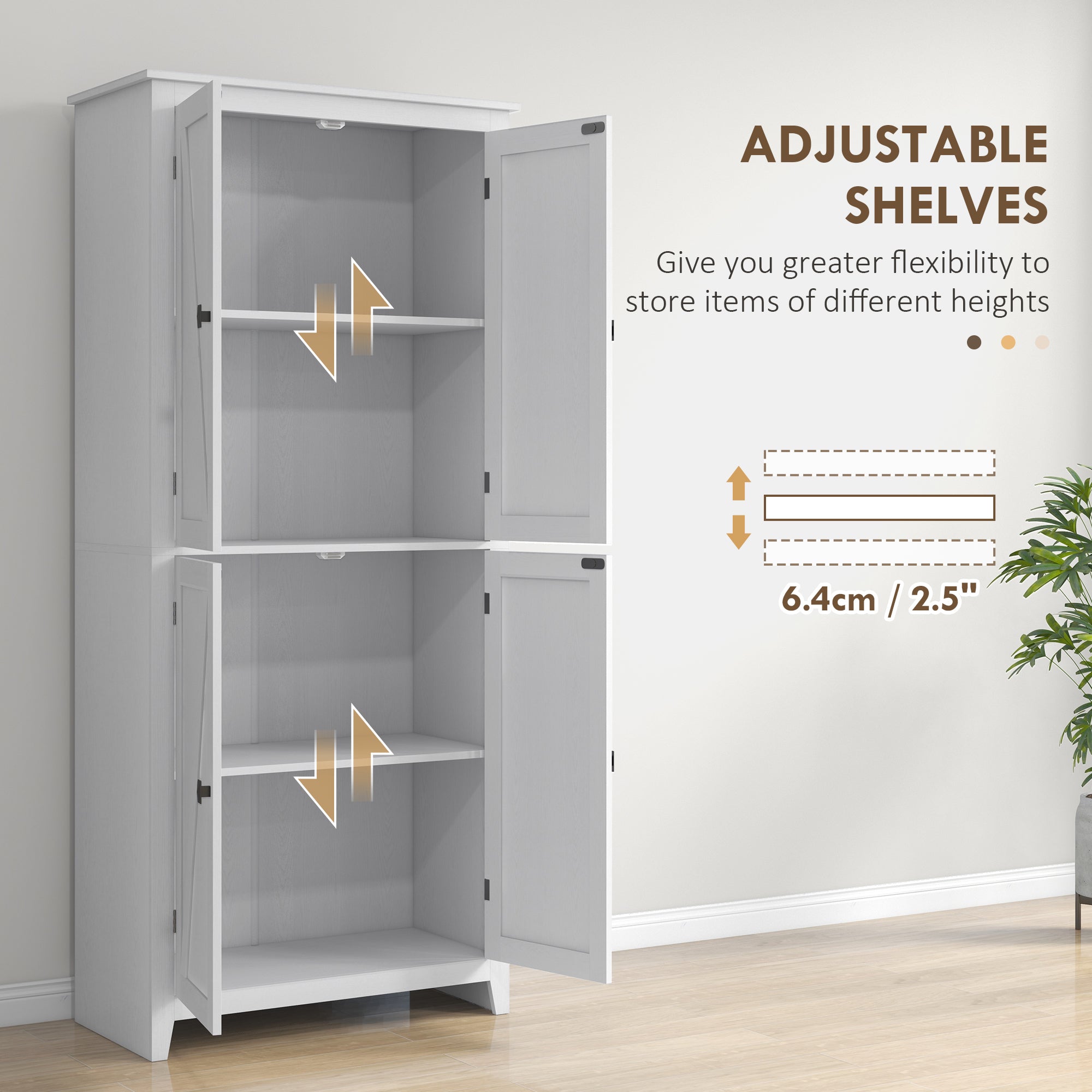 72" Kitchen Pantry Cabinet - White Barn Door-DECOROLALA