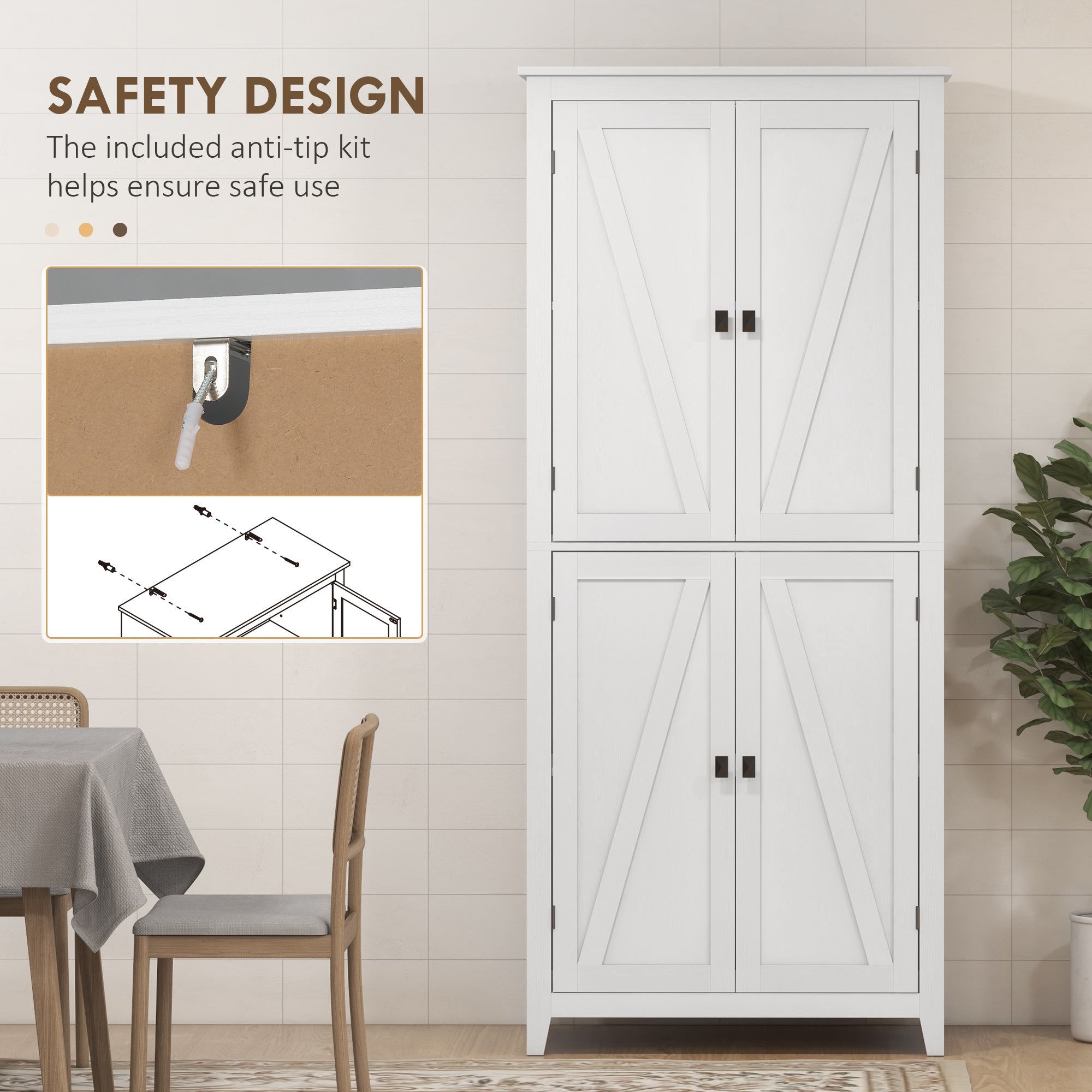 72" Kitchen Pantry Cabinet - White Barn Door-DECOROLALA