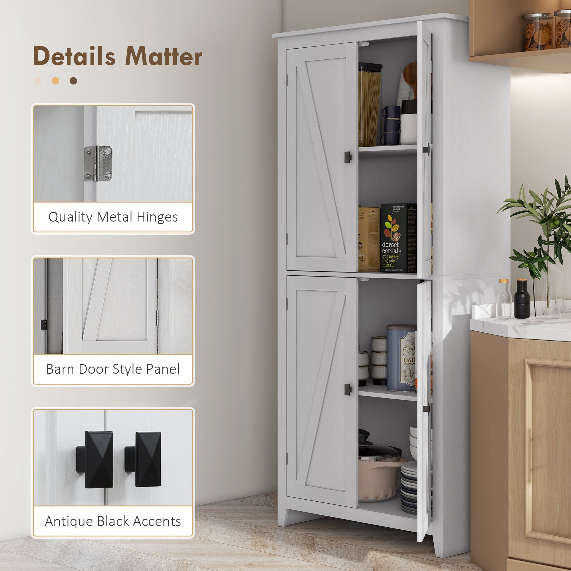 72" Kitchen Pantry Cabinet - White Barn Door-DECOROLALA