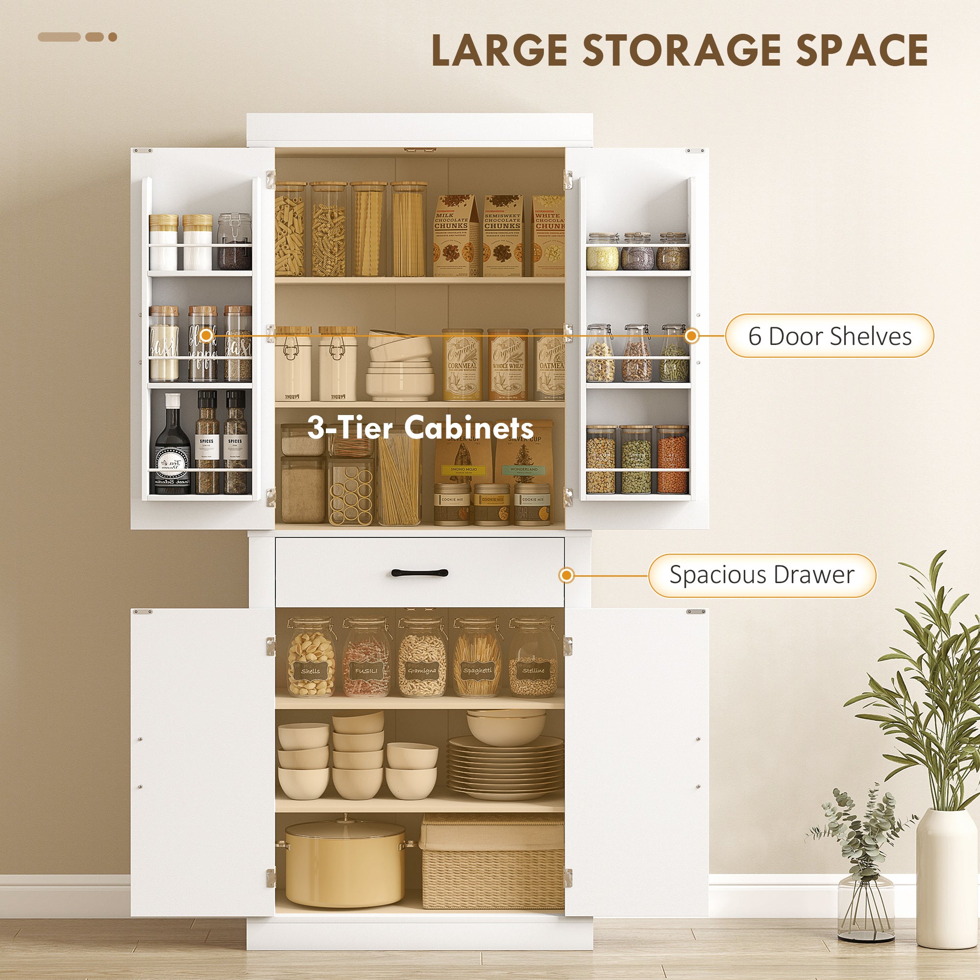 72" Kitchen Pantry Cabinet - White Farmhouse 4 Barn Doors-DECOROLALA
