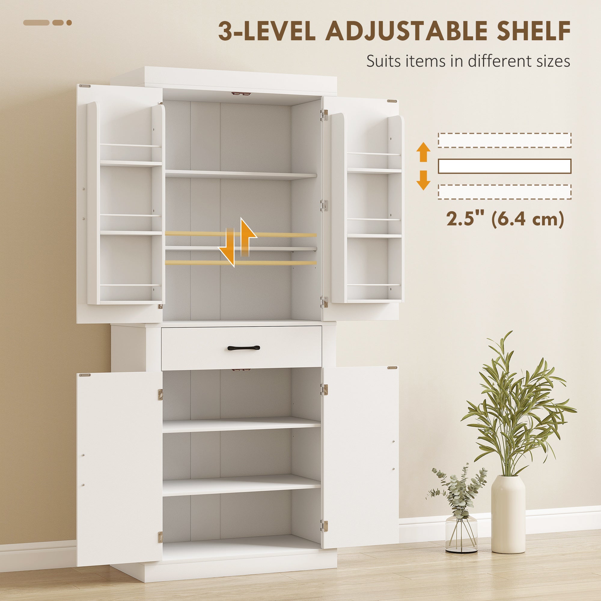 72" Kitchen Pantry Cabinet - White Farmhouse 4 Barn Doors-DECOROLALA