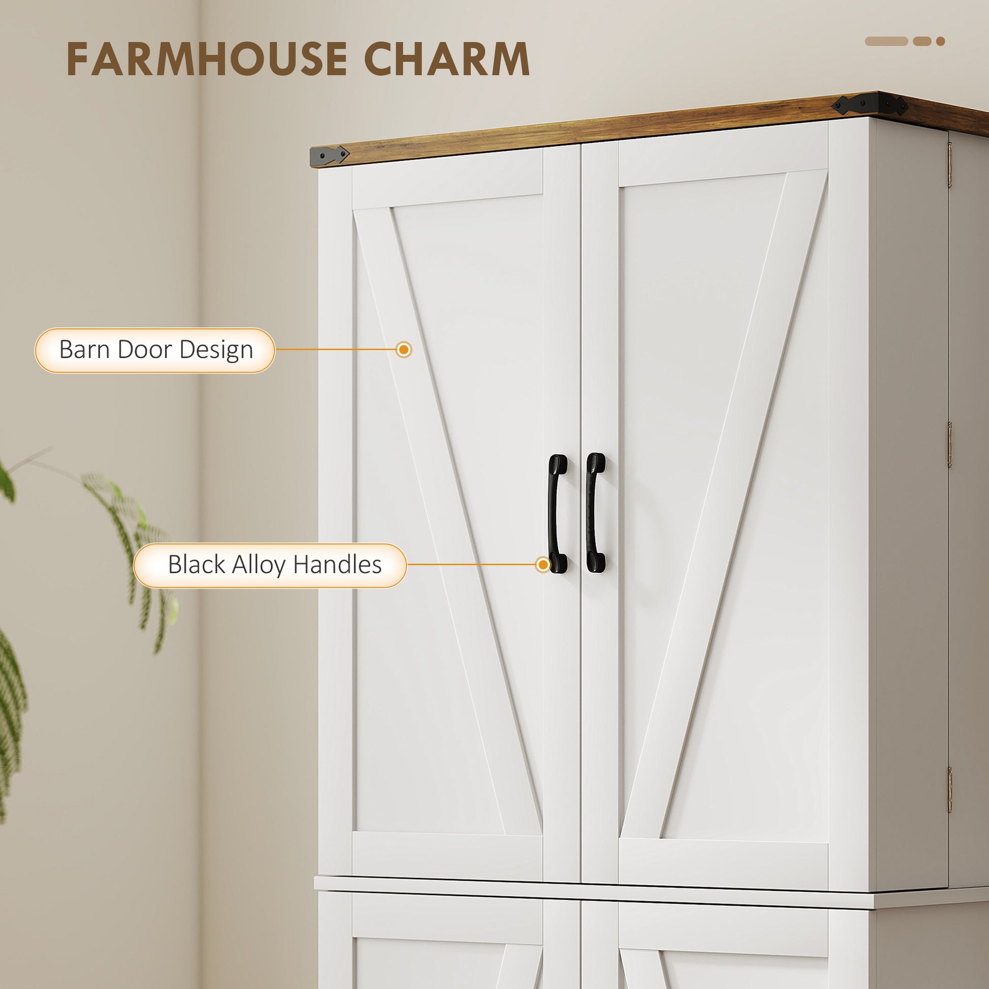 72" Kitchen Pantry Cabinet - White Farmhouse 4 Door Storage-DECOROLALA