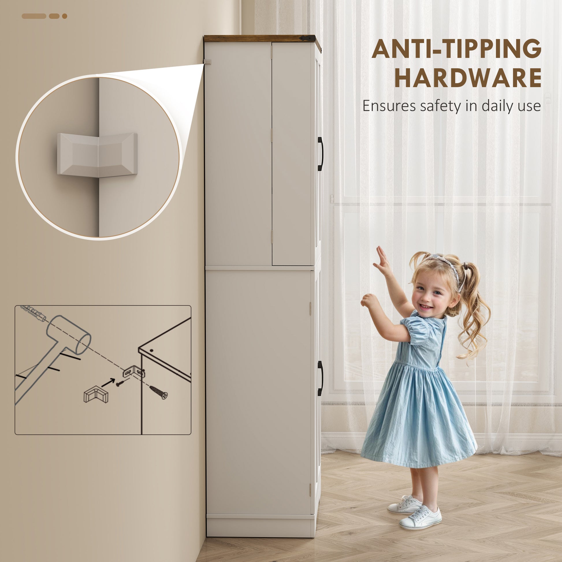 72" Kitchen Pantry Cabinet - White Farmhouse 4 Door Storage-DECOROLALA