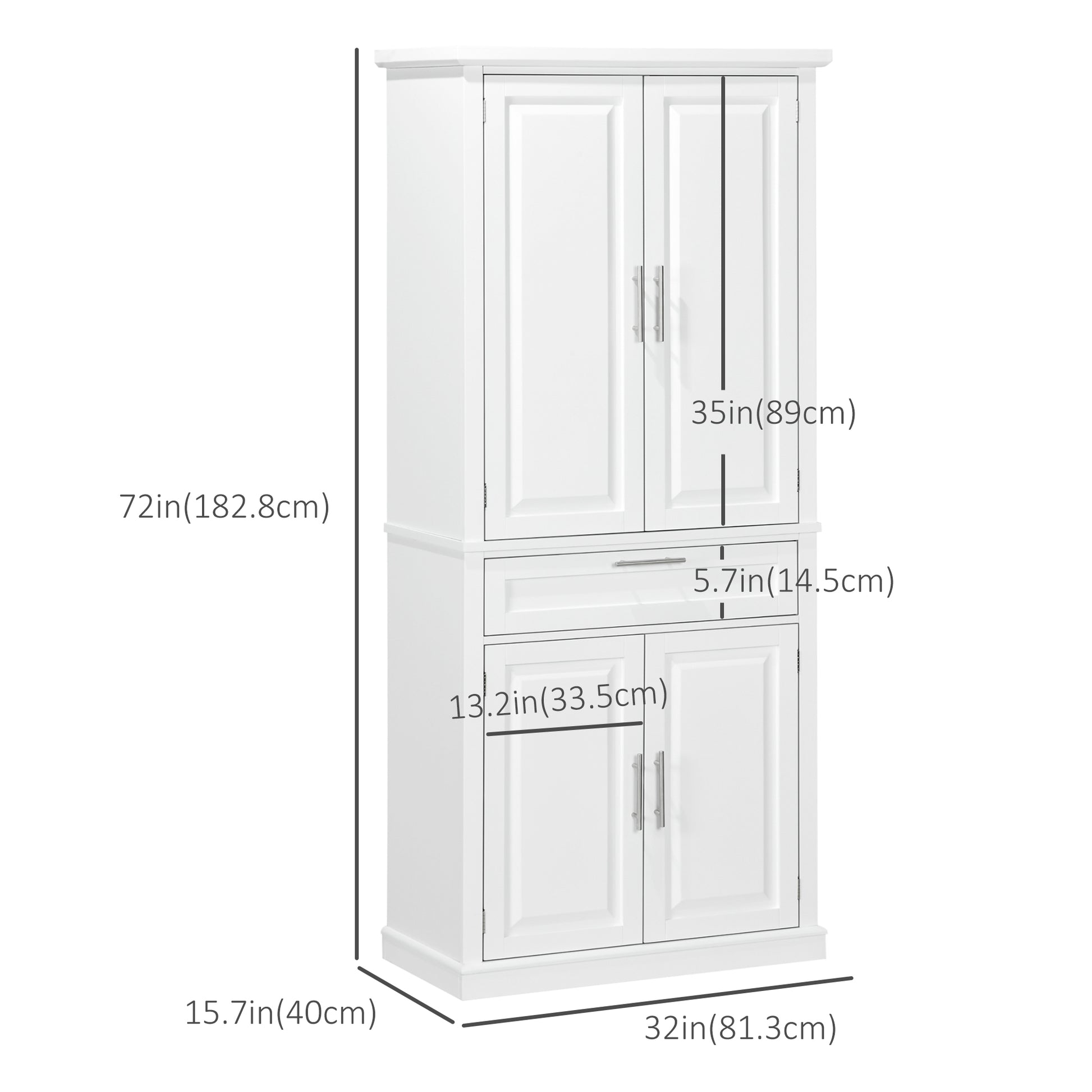 72" Kitchen Pantry Cabinet - White Freestanding 4-Door-DECOROLALA