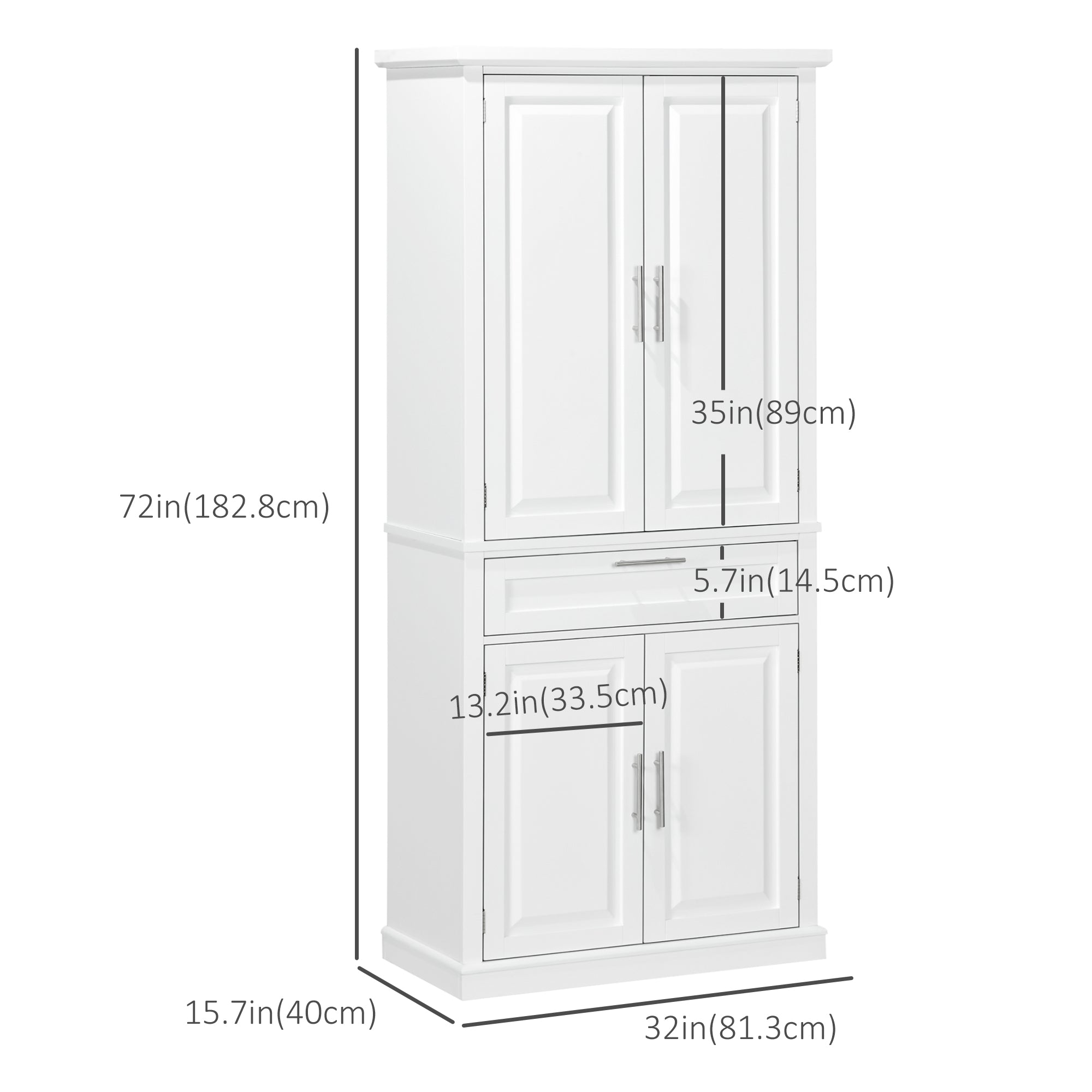 72" Kitchen Pantry Cabinet - White Freestanding 4-Door-DECOROLALA