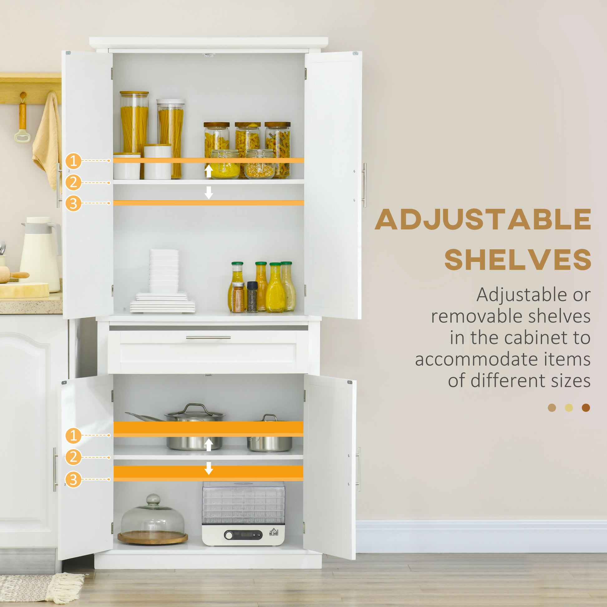 72" Kitchen Pantry Cabinet - White Freestanding 4-Door-DECOROLALA