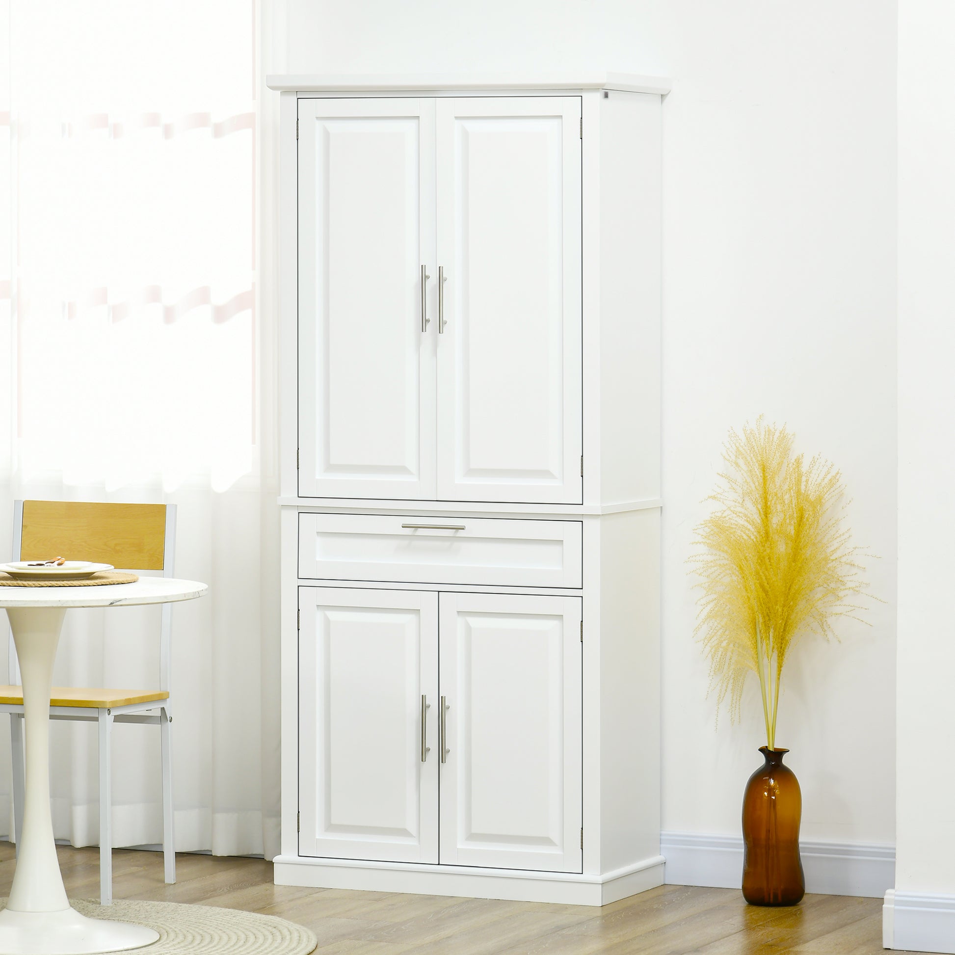 72" Kitchen Pantry Cabinet - White Freestanding 4-Door-DECOROLALA