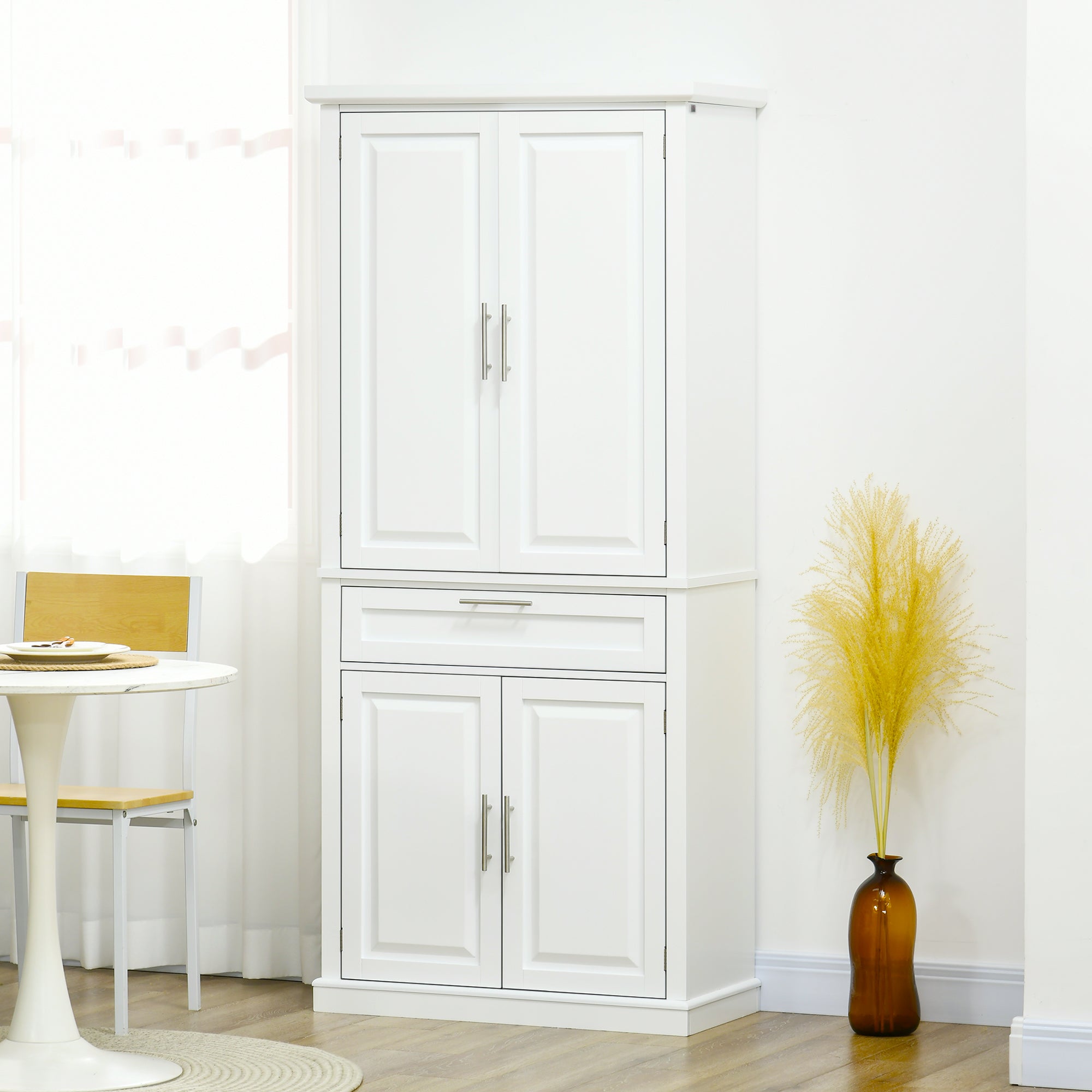 72" Kitchen Pantry Cabinet - White Freestanding 4-Door-DECOROLALA