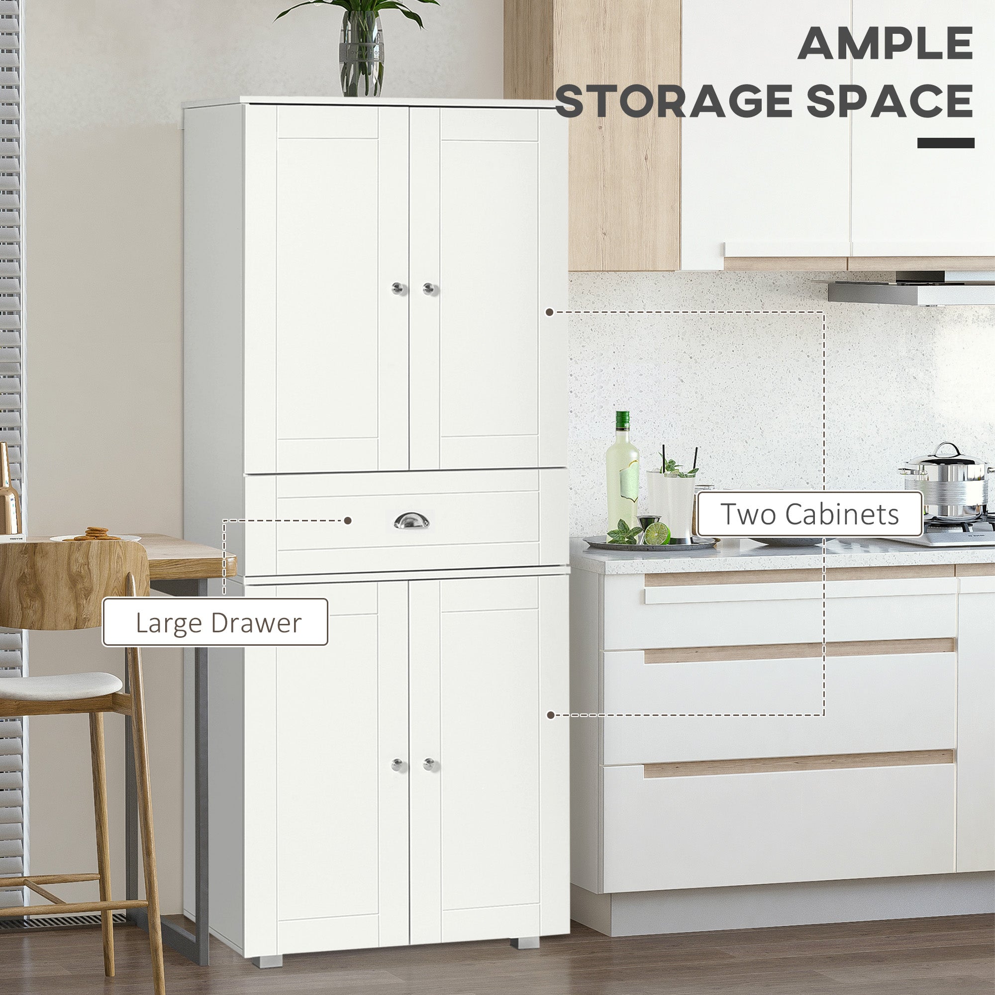 72" Kitchen Pantry Cabinet - White Modern Storage-DECOROLALA