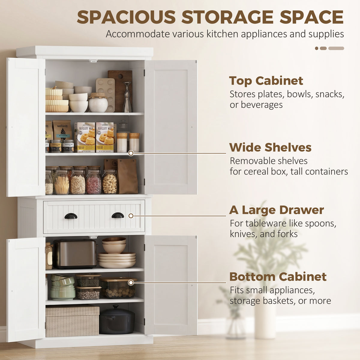 72" Kitchen Pantry Freestanding Storage Cabinet - White-Home Furnishings > Storage & Organization > Kitchen Pantry Cabinets-DECOROLALA