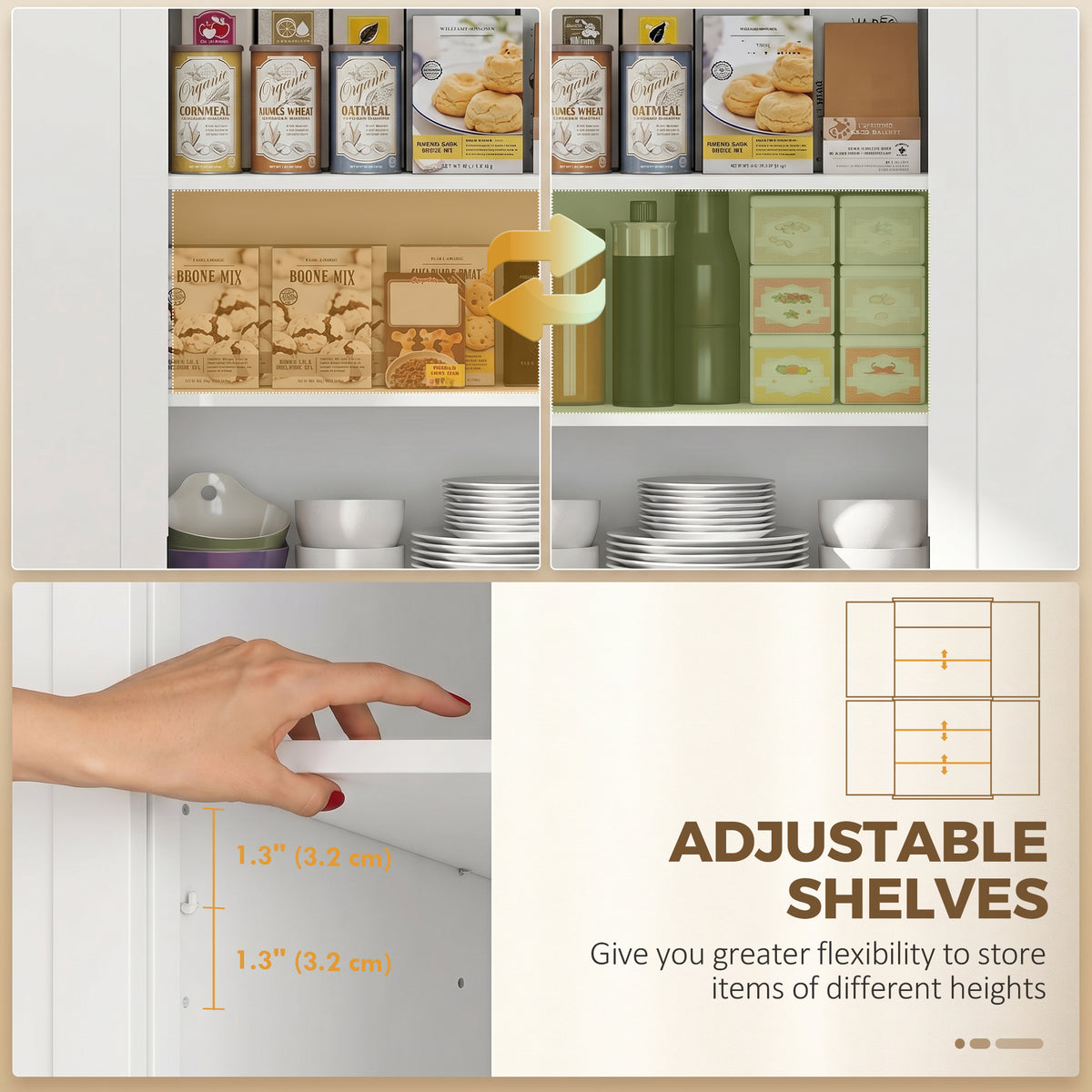 72" Kitchen Pantry Freestanding Storage Cabinet - White-Home Furnishings > Storage & Organization > Kitchen Pantry Cabinets-DECOROLALA