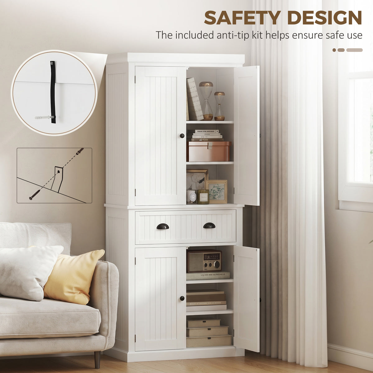 72" Kitchen Pantry Freestanding Storage Cabinet - White-Home Furnishings > Storage & Organization > Kitchen Pantry Cabinets-DECOROLALA