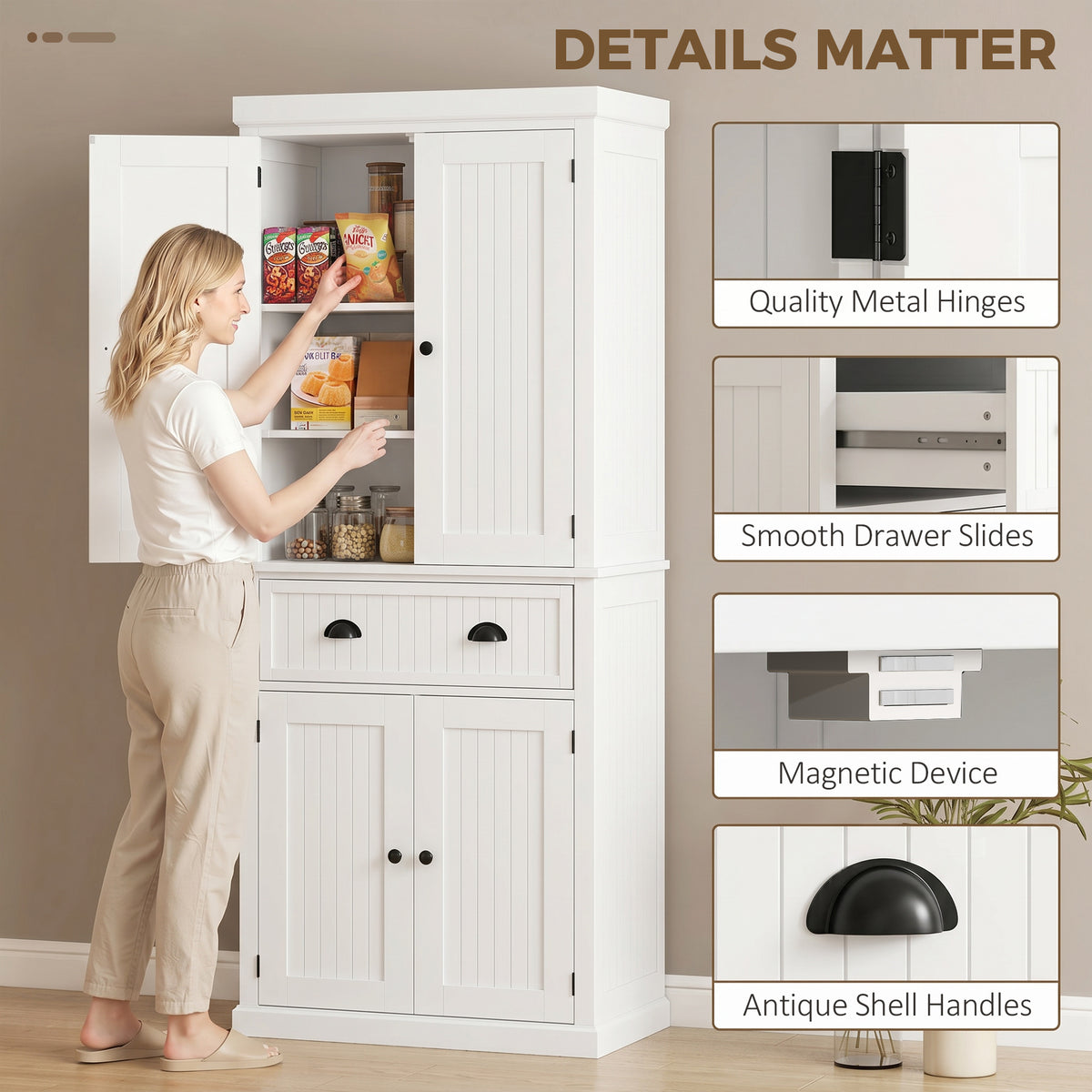 72" Kitchen Pantry Freestanding Storage Cabinet - White-Home Furnishings > Storage & Organization > Kitchen Pantry Cabinets-DECOROLALA