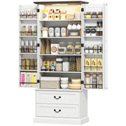 72" LED Kitchen Pantry Cabinet - White 10 Shelves 2 Drawers-DECOROLALA