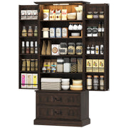 72" LED Pantry Cabinet - Buffet Storage with Adjustable Shelves, Brown-DECOROLALA