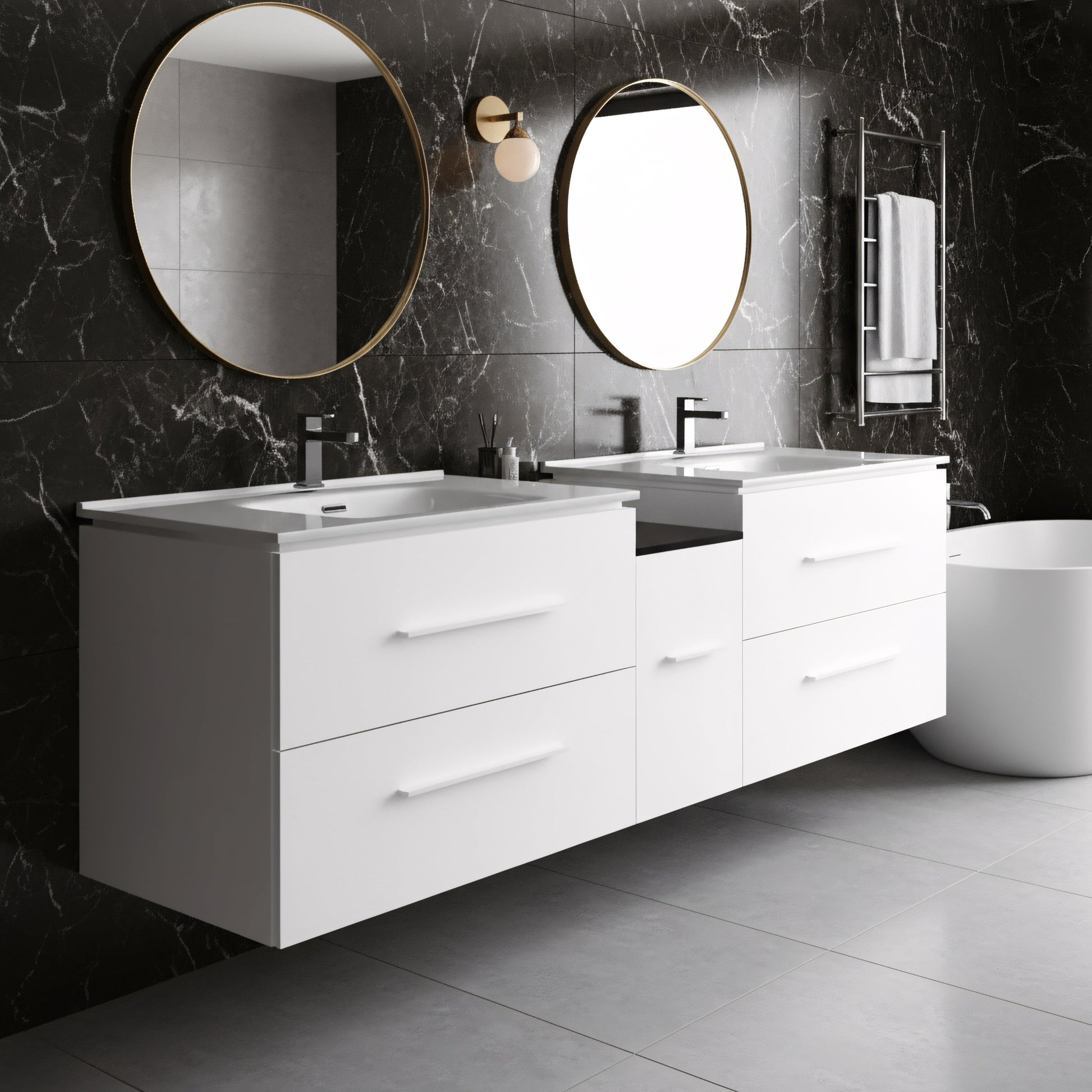 72" Matte White Double Sink Wall Mount Bathroom Vanity with White Ceramic Countertop-Migration_Bathroom Vanities-DECOROLALA