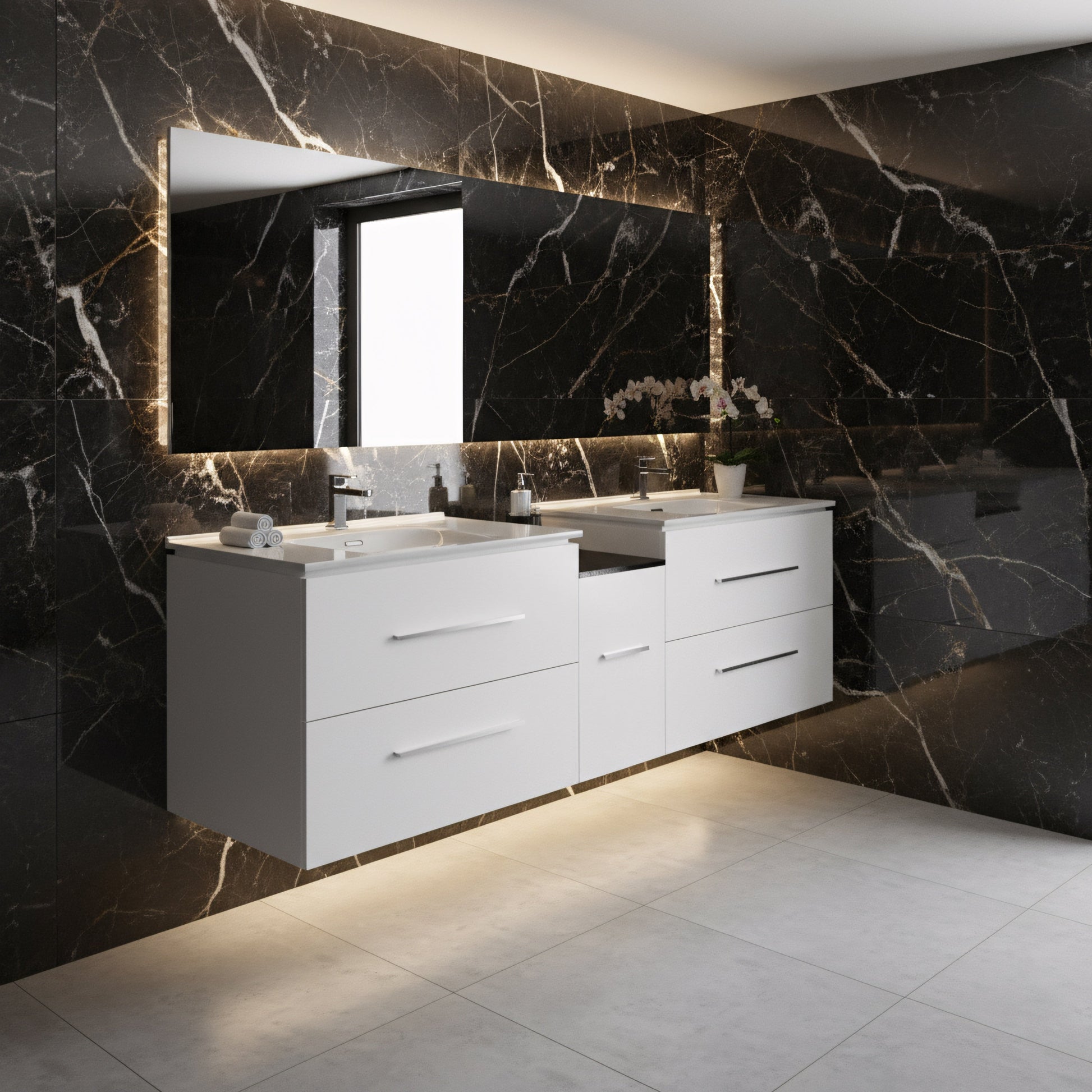 72" Matte White Double Sink Wall Mount Bathroom Vanity with White Ceramic Countertop-Migration_Bathroom Vanities-DECOROLALA