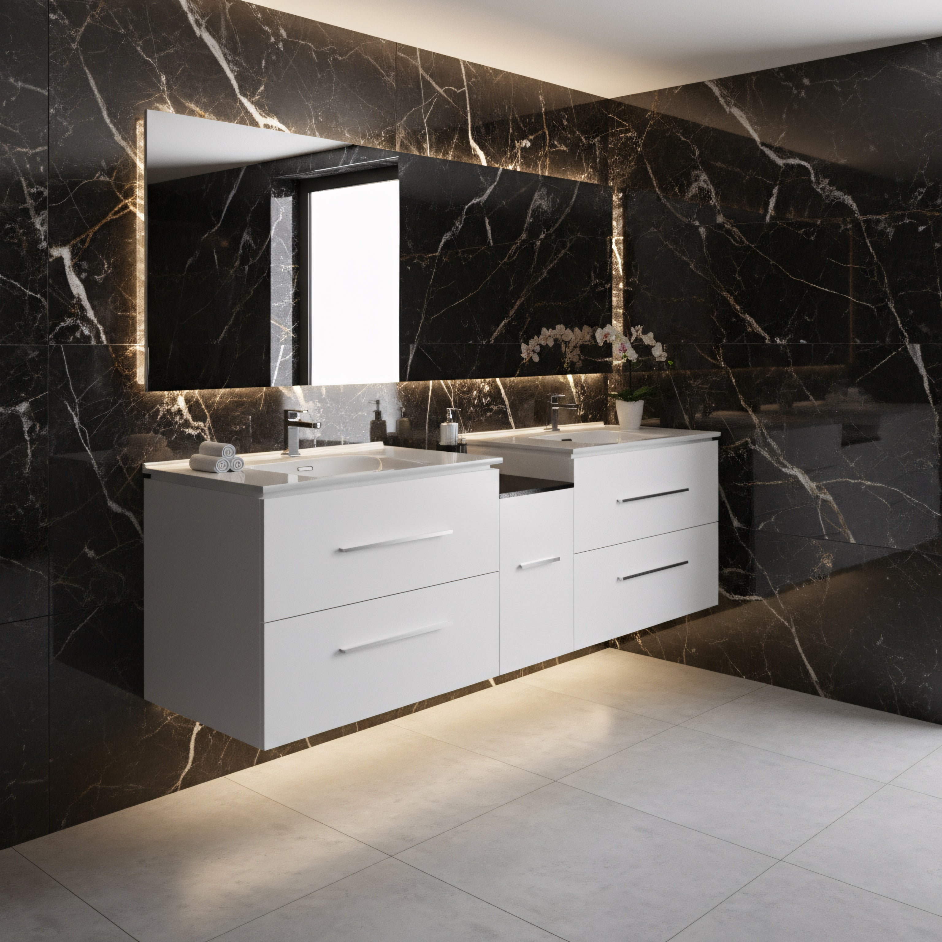 72" Matte White Double Sink Wall Mount Bathroom Vanity with White Ceramic Countertop-Migration_Bathroom Vanities-DECOROLALA