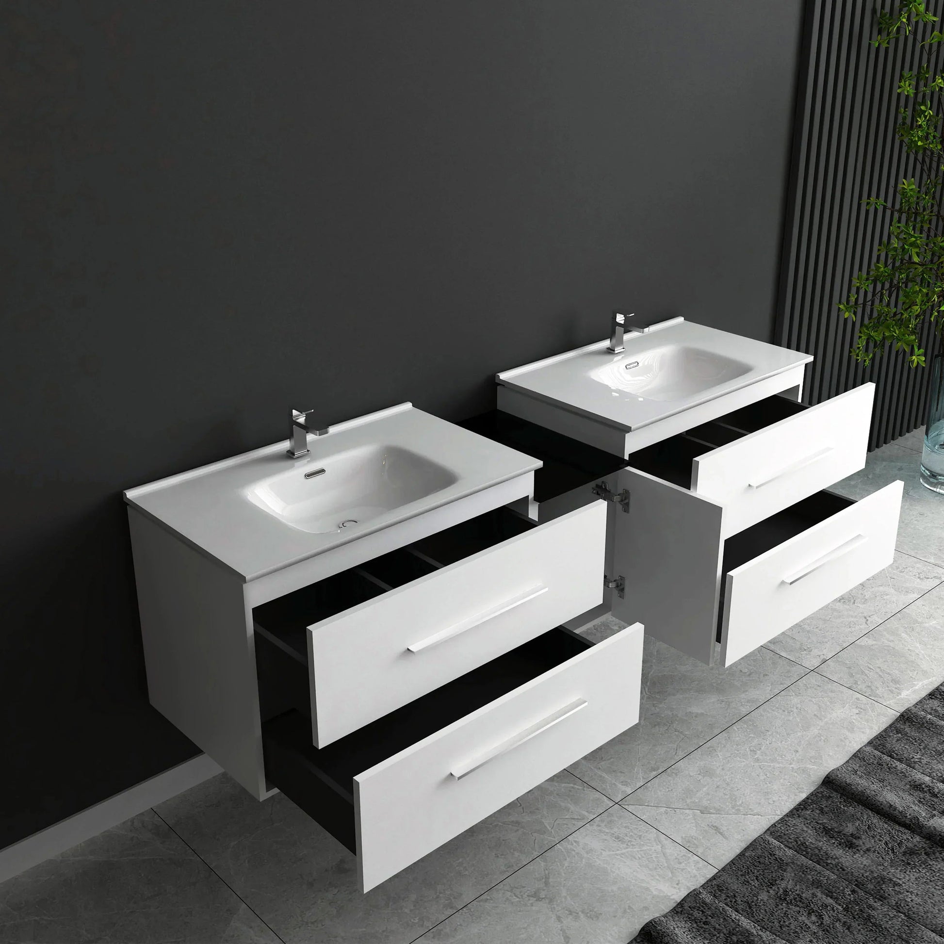 72" Matte White Double Sink Wall Mount Bathroom Vanity with White Ceramic Countertop-Migration_Bathroom Vanities-DECOROLALA