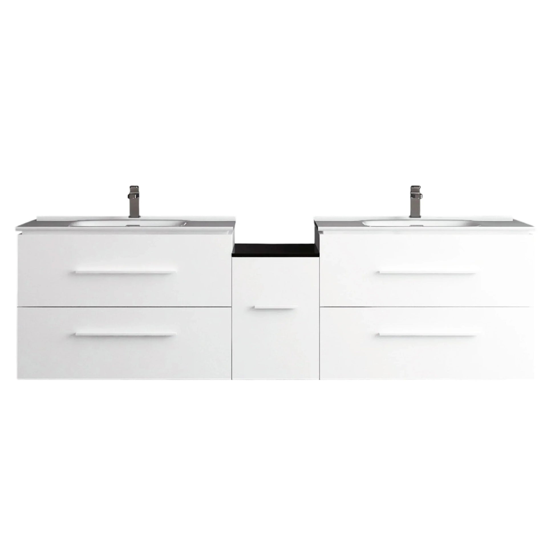 72" Matte White Double Sink Wall Mount Bathroom Vanity with White Ceramic Countertop-Migration_Bathroom Vanities-DECOROLALA