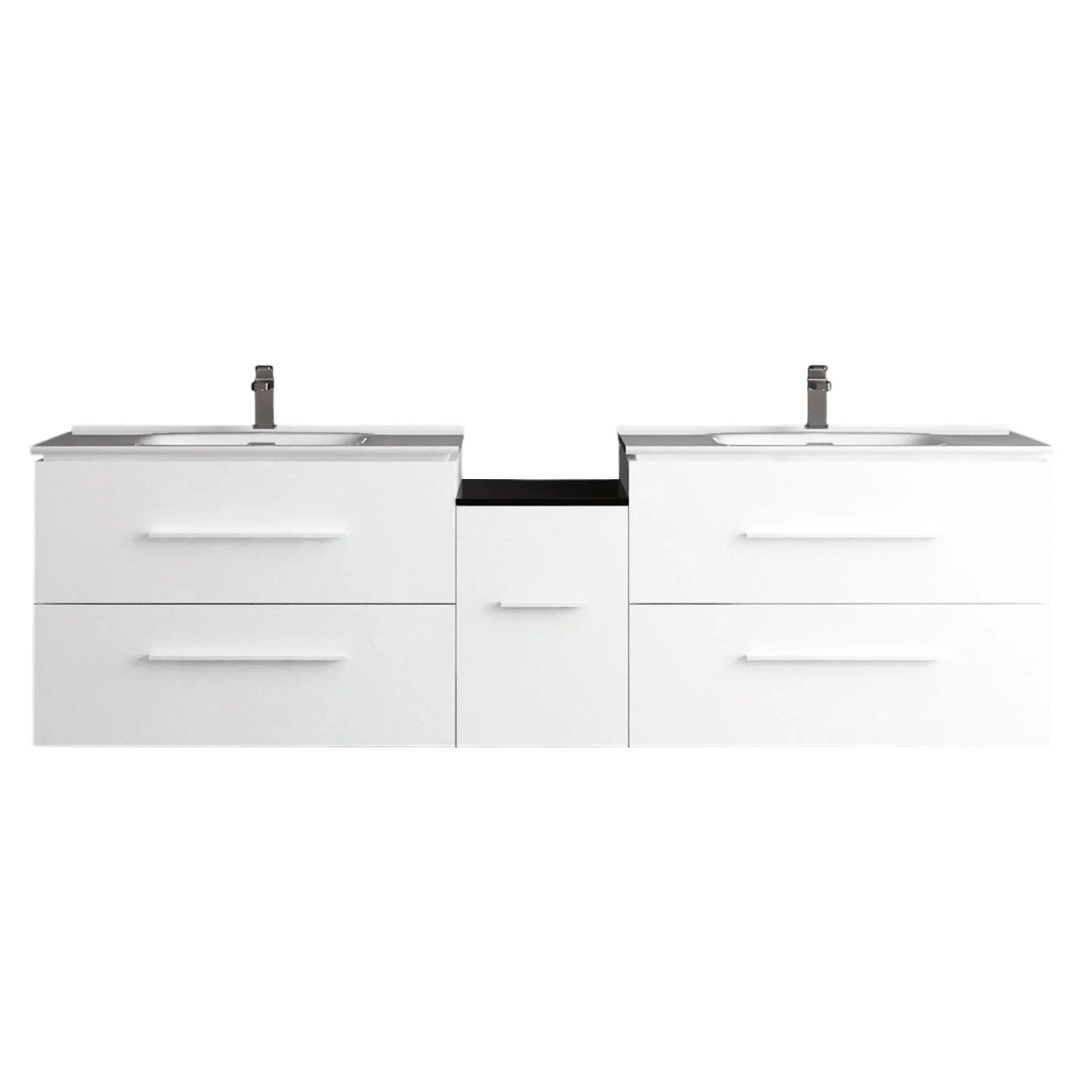 72" Matte White Double Sink Wall Mount Bathroom Vanity with White Ceramic Countertop-Migration_Bathroom Vanities-DECOROLALA