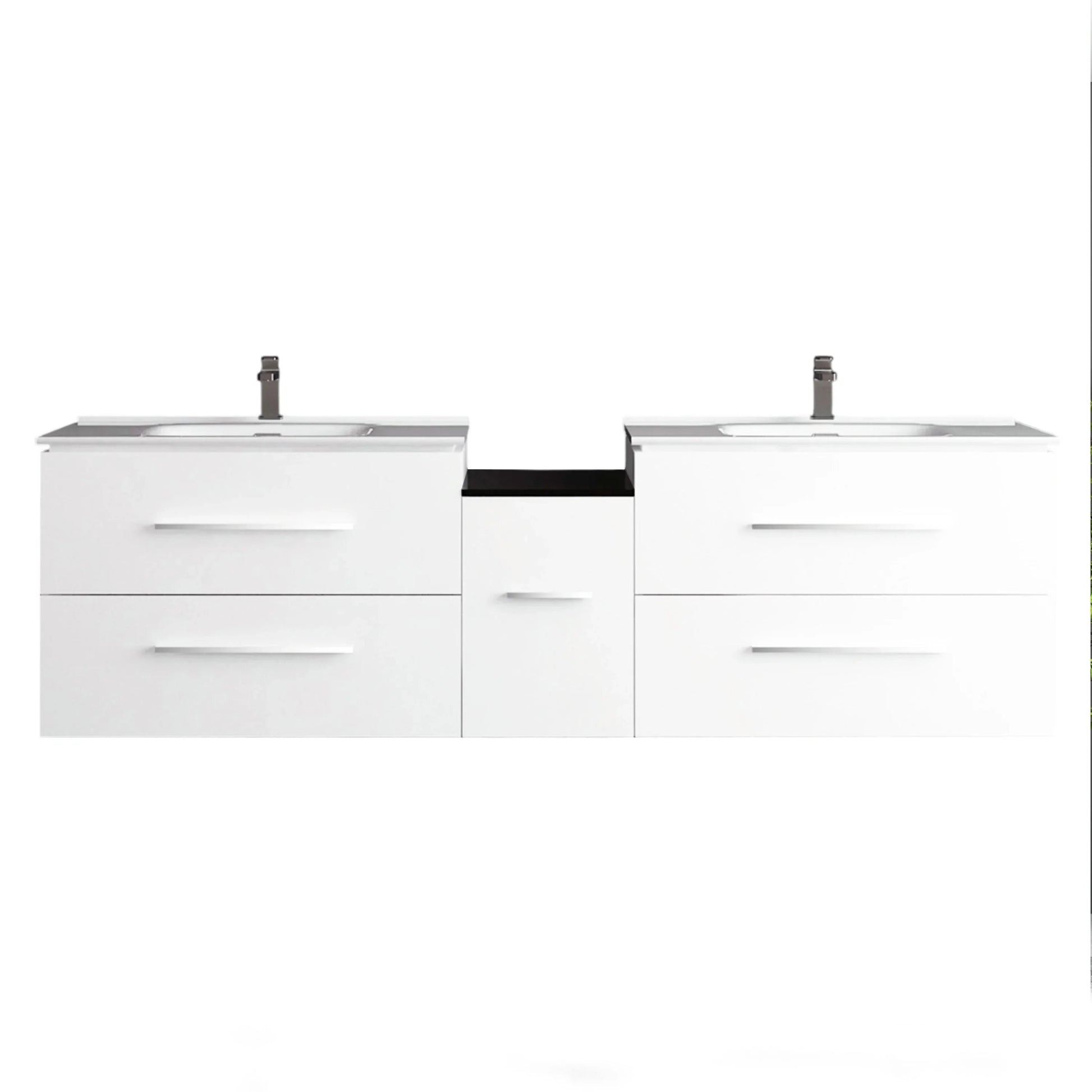 72" Matte White Double Sink Wall Mount Bathroom Vanity with White Ceramic Countertop-Migration_Bathroom Vanities-DECOROLALA