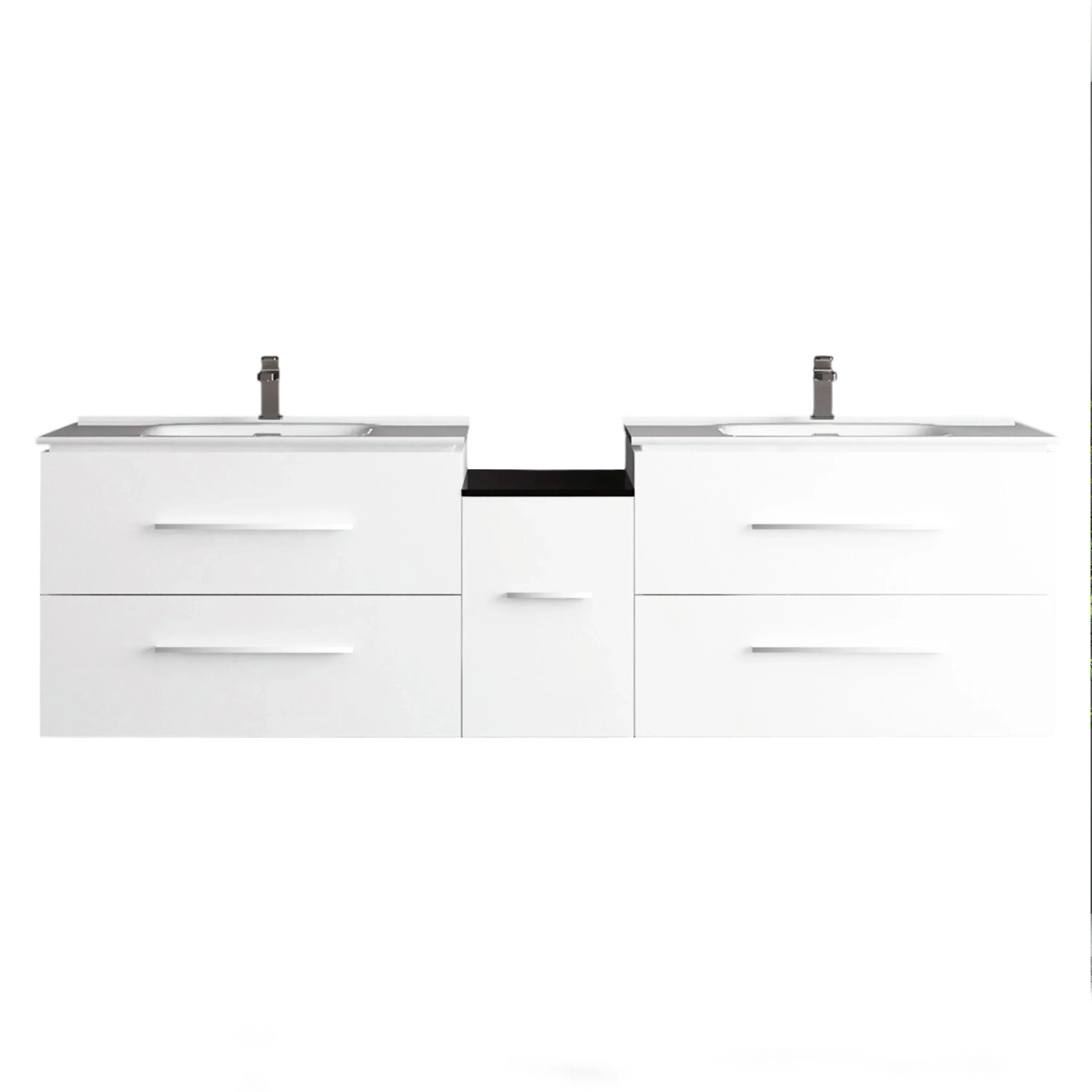 72" Matte White Double Sink Wall Mount Bathroom Vanity with White Ceramic Countertop-Migration_Bathroom Vanities-DECOROLALA