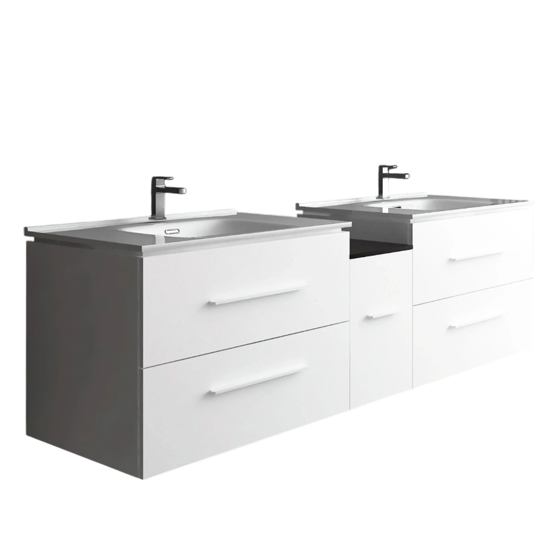 72" Matte White Double Sink Wall Mount Bathroom Vanity with White Ceramic Countertop-Migration_Bathroom Vanities-DECOROLALA