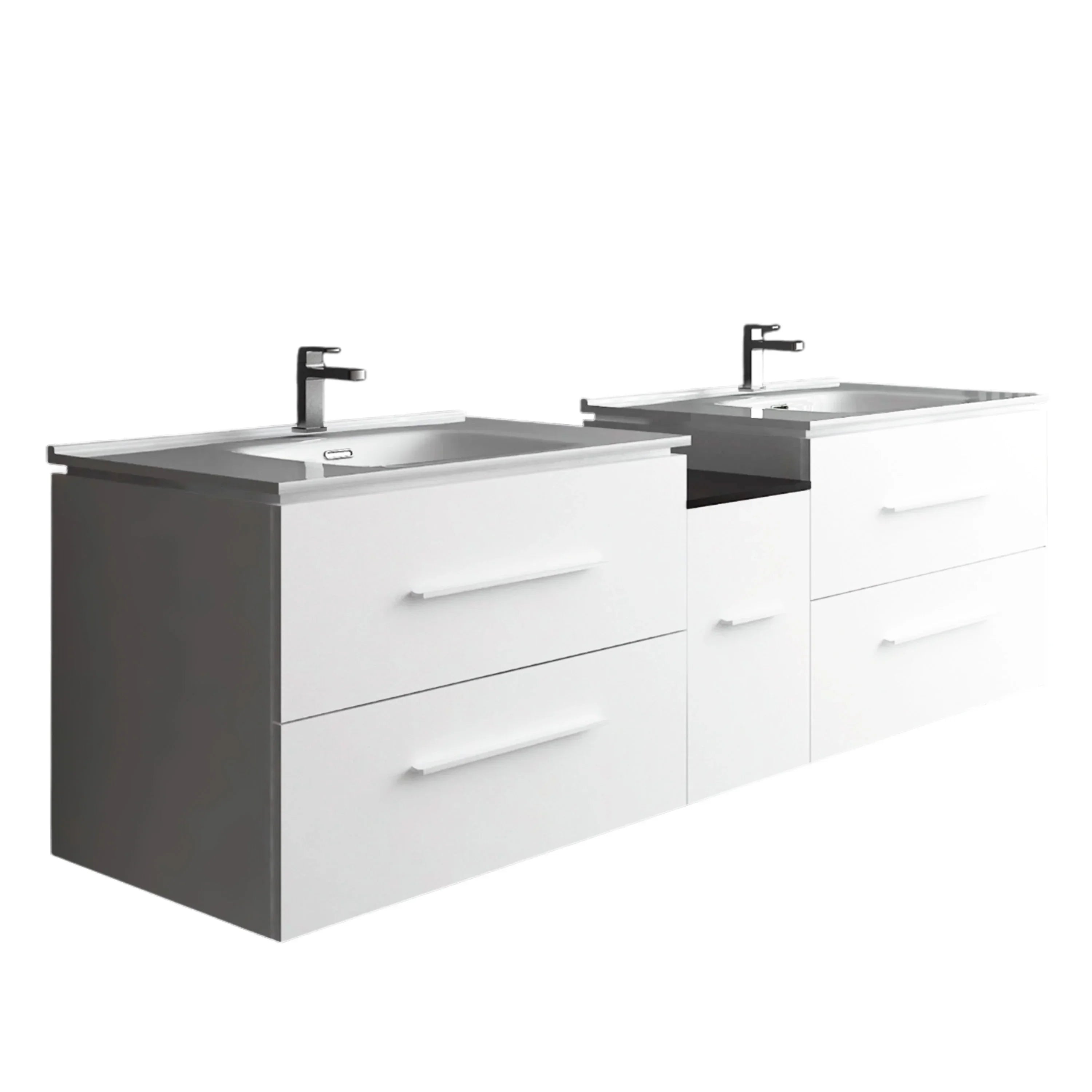 72" Matte White Double Sink Wall Mount Bathroom Vanity with White Ceramic Countertop-Migration_Bathroom Vanities-DECOROLALA