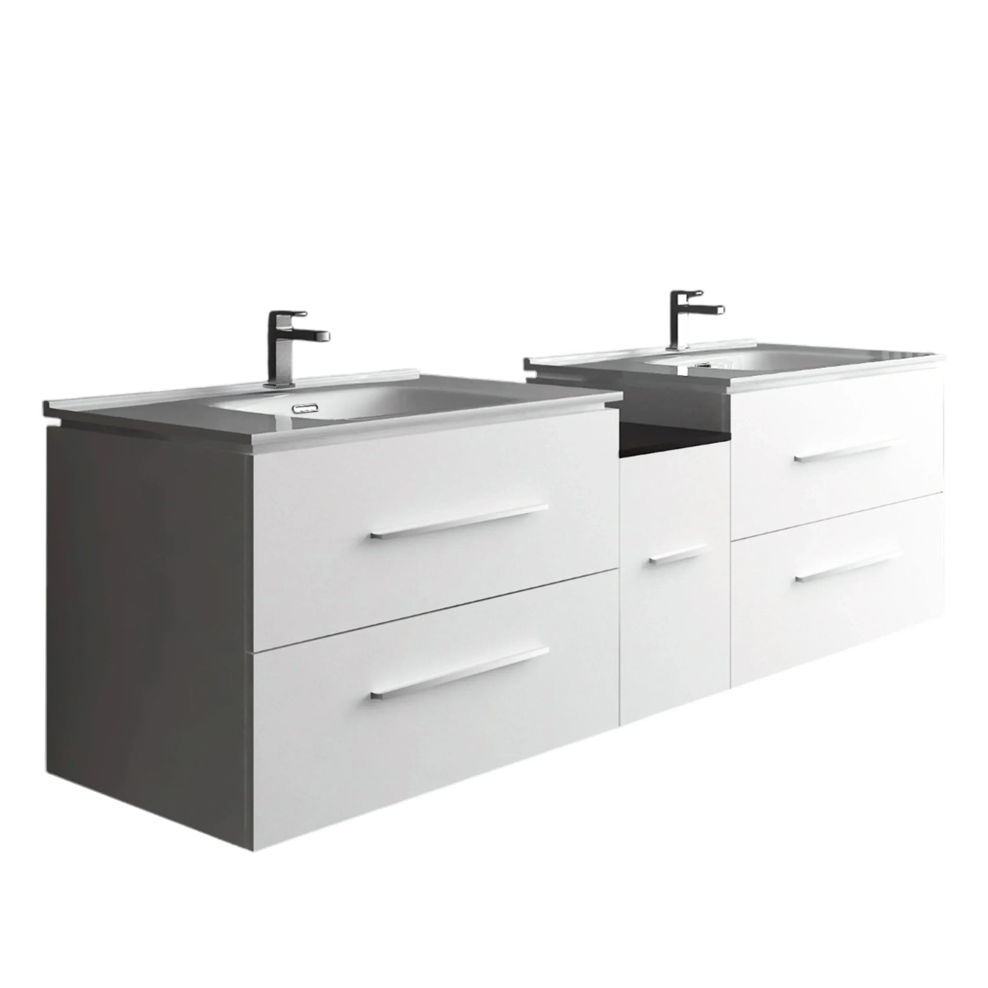 72" Matte White Double Sink Wall Mount Bathroom Vanity with White Ceramic Countertop-Migration_Bathroom Vanities-DECOROLALA